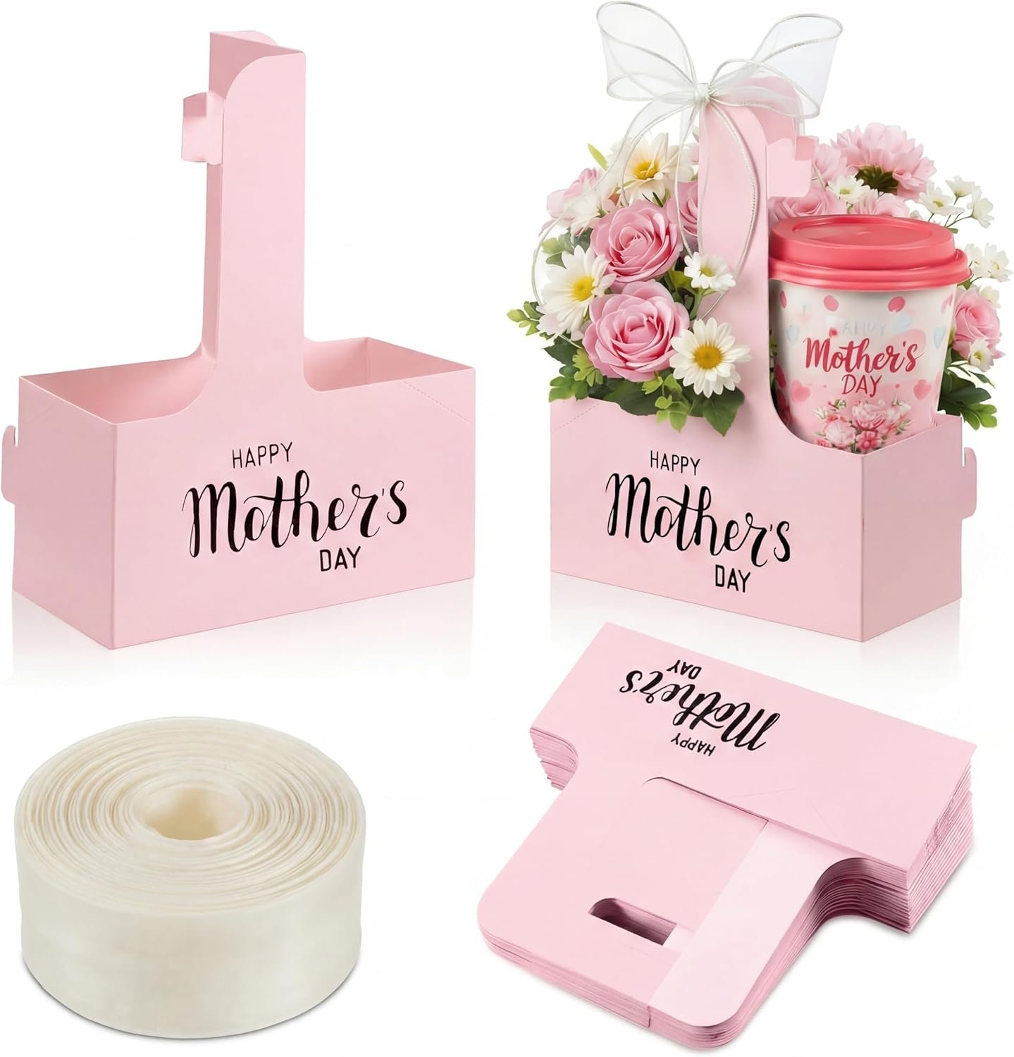 Großhandel 24er Pack 2-Tassen-Getränke-Träger mit Henkel für den Muttertag, bedruckbarer Pappbecher-Träger für heiße und kalte Getränke, individuelle Logo-Optionen, ideal für Essenslieferungen und als To-Go-Kaffeebecherhalter.