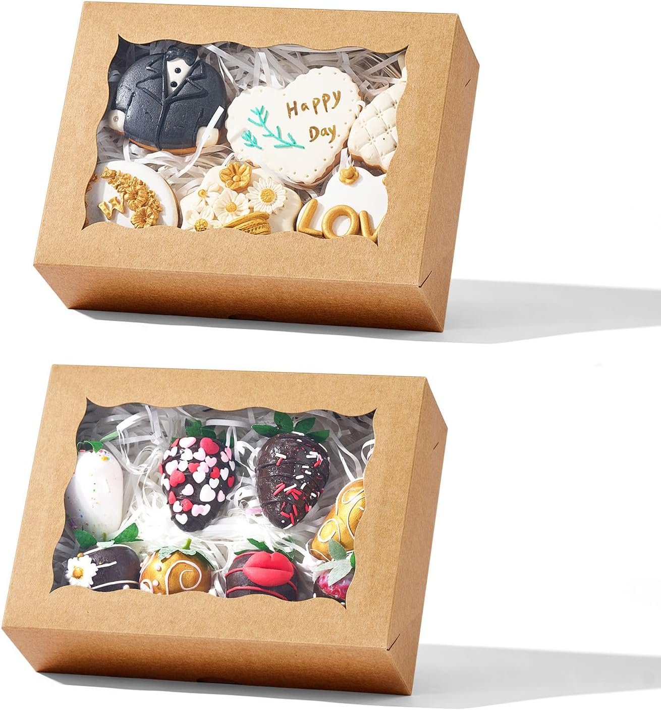 Großhandel 25 Stück 8 x 6 x 2,5 cm braune Keksboxen mit Fenster, perfekt für Pralinen, Macarons und Trüffel, individuell bedruckbar, OEM-Pastry-Box für Geschenke, ideal für Thanksgiving, Vatertag und Weihnachtsfeiern.