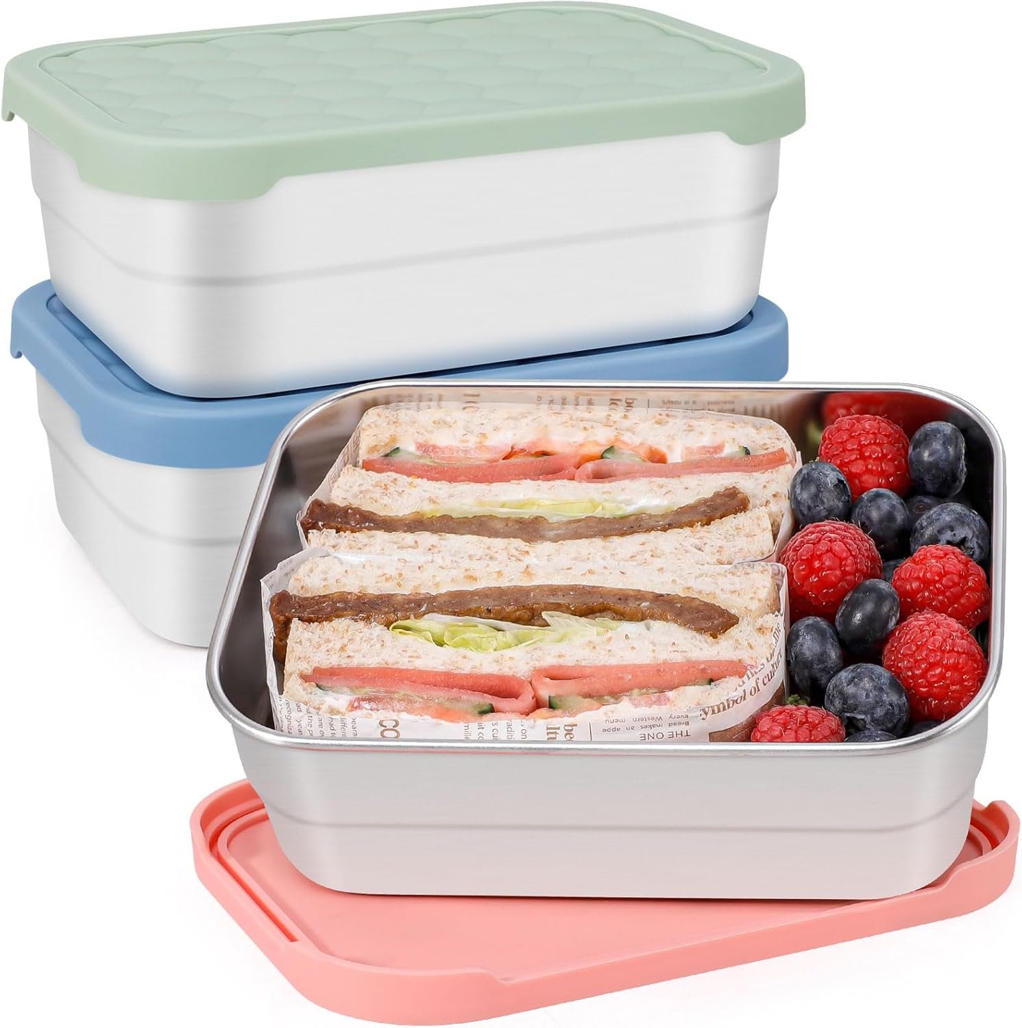 Großhandel 3-Pack Bento Lunch Box, 720ml Edelstahl Lebensmittelbehälter mit Silikondeckeln, wiederverwendbarer, auslaufsicherer Meal Prep Container für Sandwiches und Snacks, individuell bedruckbares Logo, Zubehör für Hersteller. Großhandel 3-Pack Bento Lunch Box, 720ml Edelstahl Lebensmittelbehälter mit Silikondeckeln, wiederverwendbarer, auslaufsicherer Meal Prep Container für Sandwiches und Snacks, individuell bedruckbares Logo, Zubehör für Hersteller.