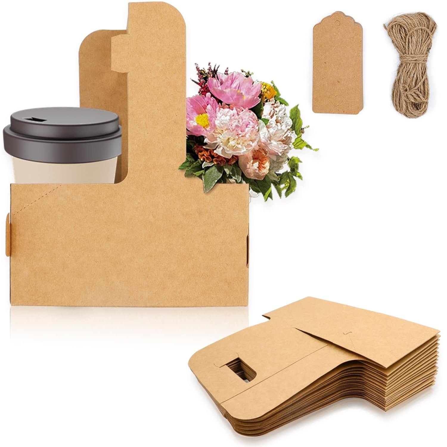 Großhandel 30 Stück Getränketräger mit Griff, vielseitig, faltbare Becherhalter für heiße und kalte Getränke, ideal für Kaffee, Tee, Takeout & Lieferung, individuell mit Logo erhältlich, Hersteller für hochwertige Lösungen, wiederverwendbar und tragbar!