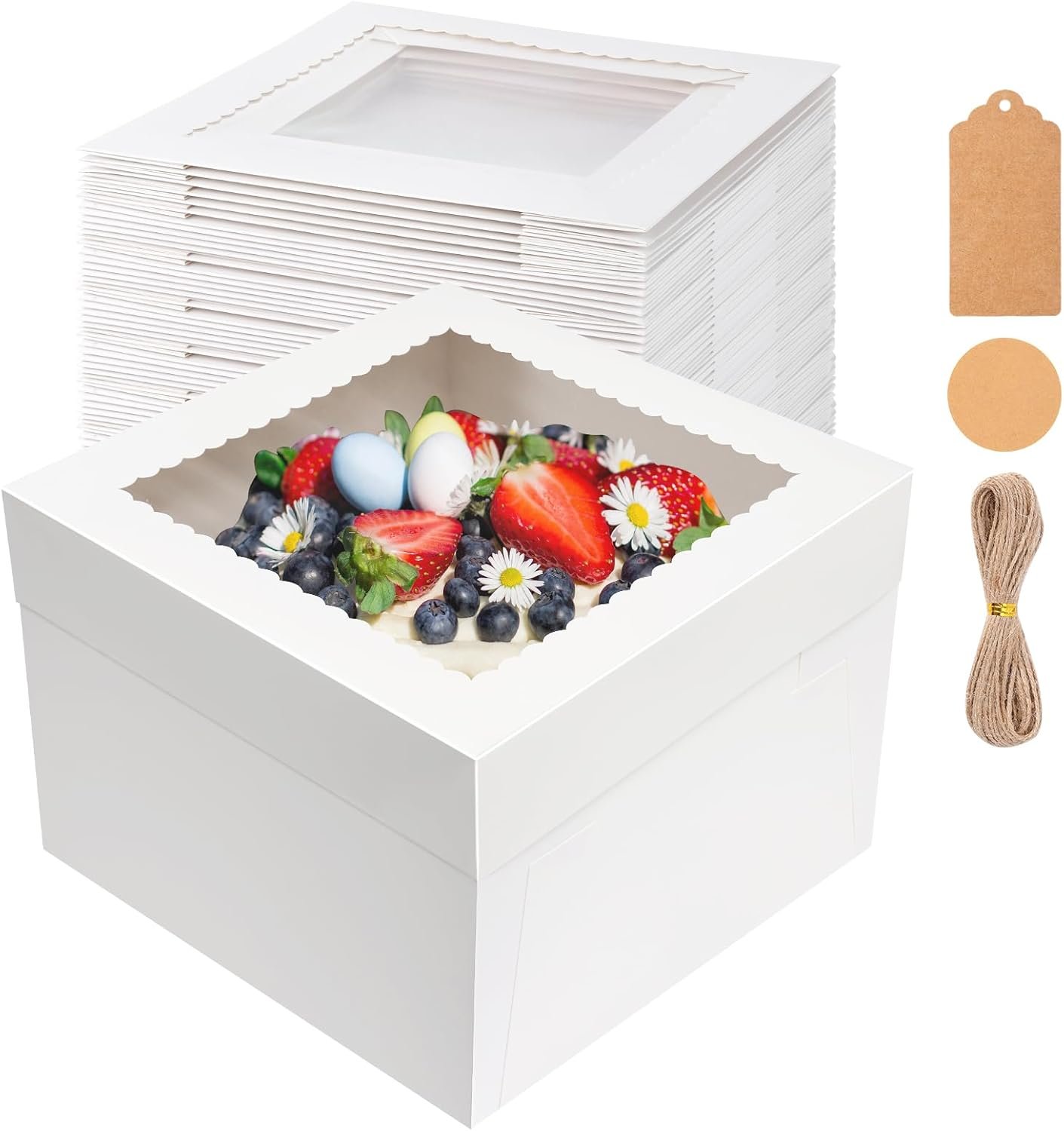 Großhandel 30 Stück Kuchenboxen 12x12x8 Zoll mit Fenster für große Torten, Individuelles Logo, Dessert-Kartonagen für Geburtstagsparty und Hochzeit, Hersteller von hochwertigen Verpackungen in Großmenge