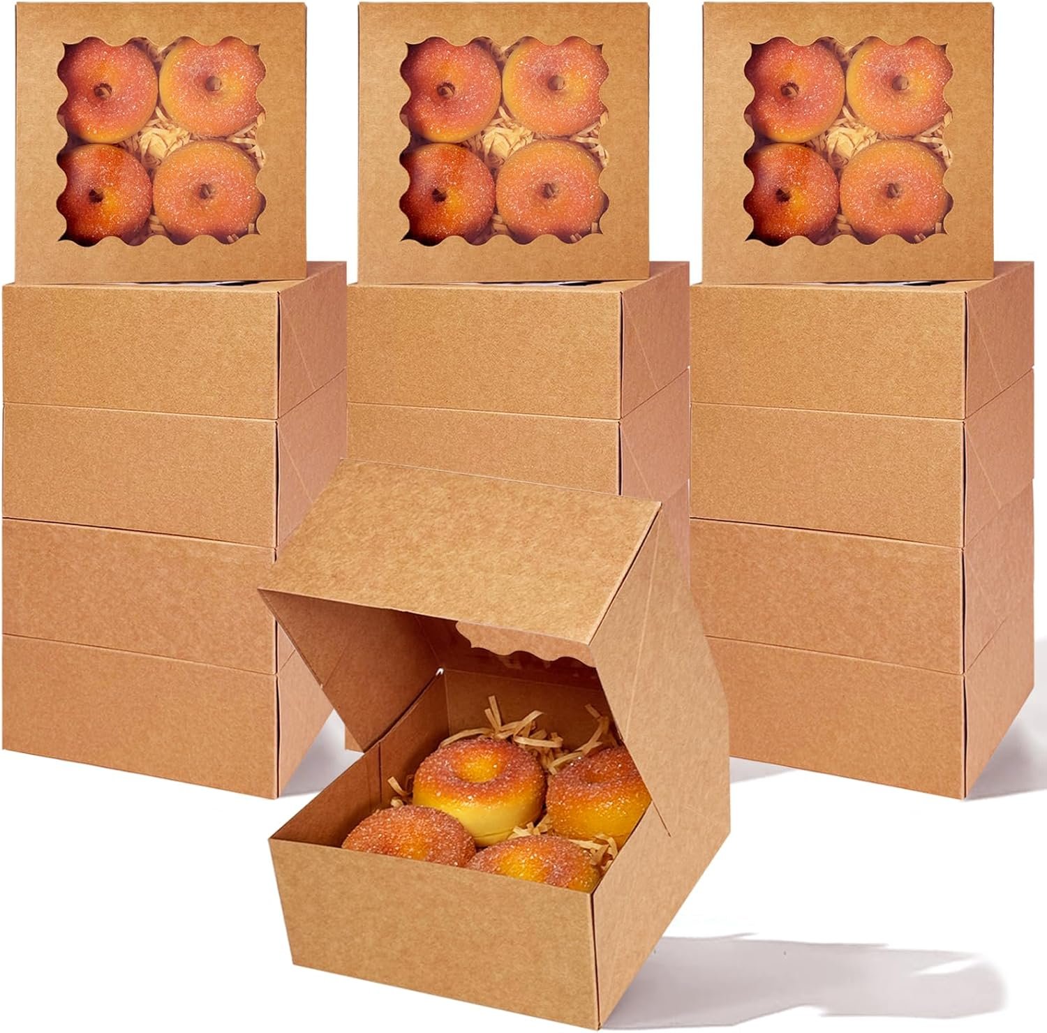 Großhandel 30 Stück braune Cookie-Box mit Fenster 6x6x3 Zoll für die Verpackung von Macarons und Gebäcken, Individuelles Logo vom Hersteller verfügbar.