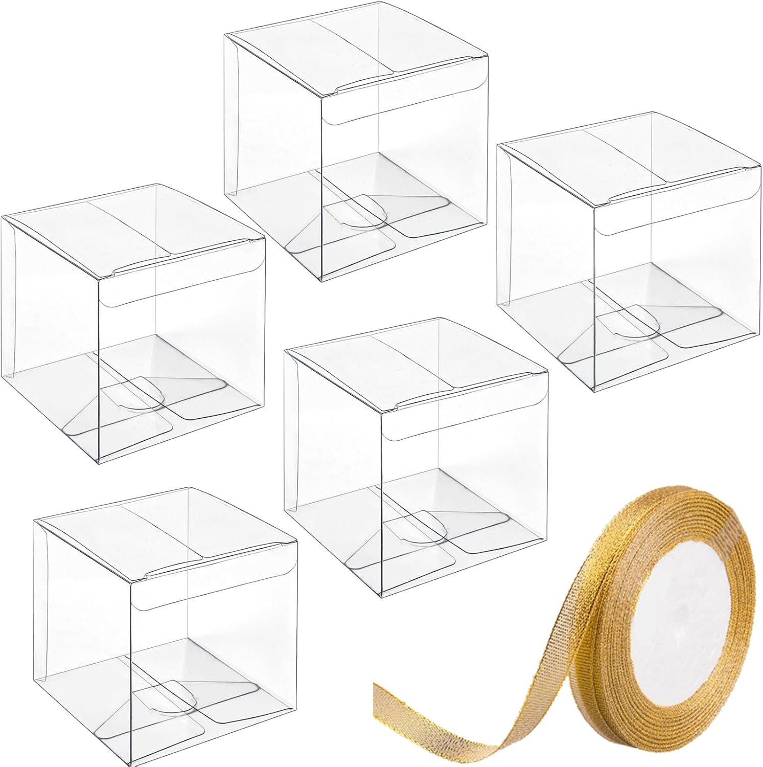 Großhandel 30 Stück transparente Kunststoff Favoritenboxen 3x3x3 Zoll mit goldenen Geschenkband, ideal für individuelle Logos, Treats und Minigifts von zuverlässigen Herstellern.