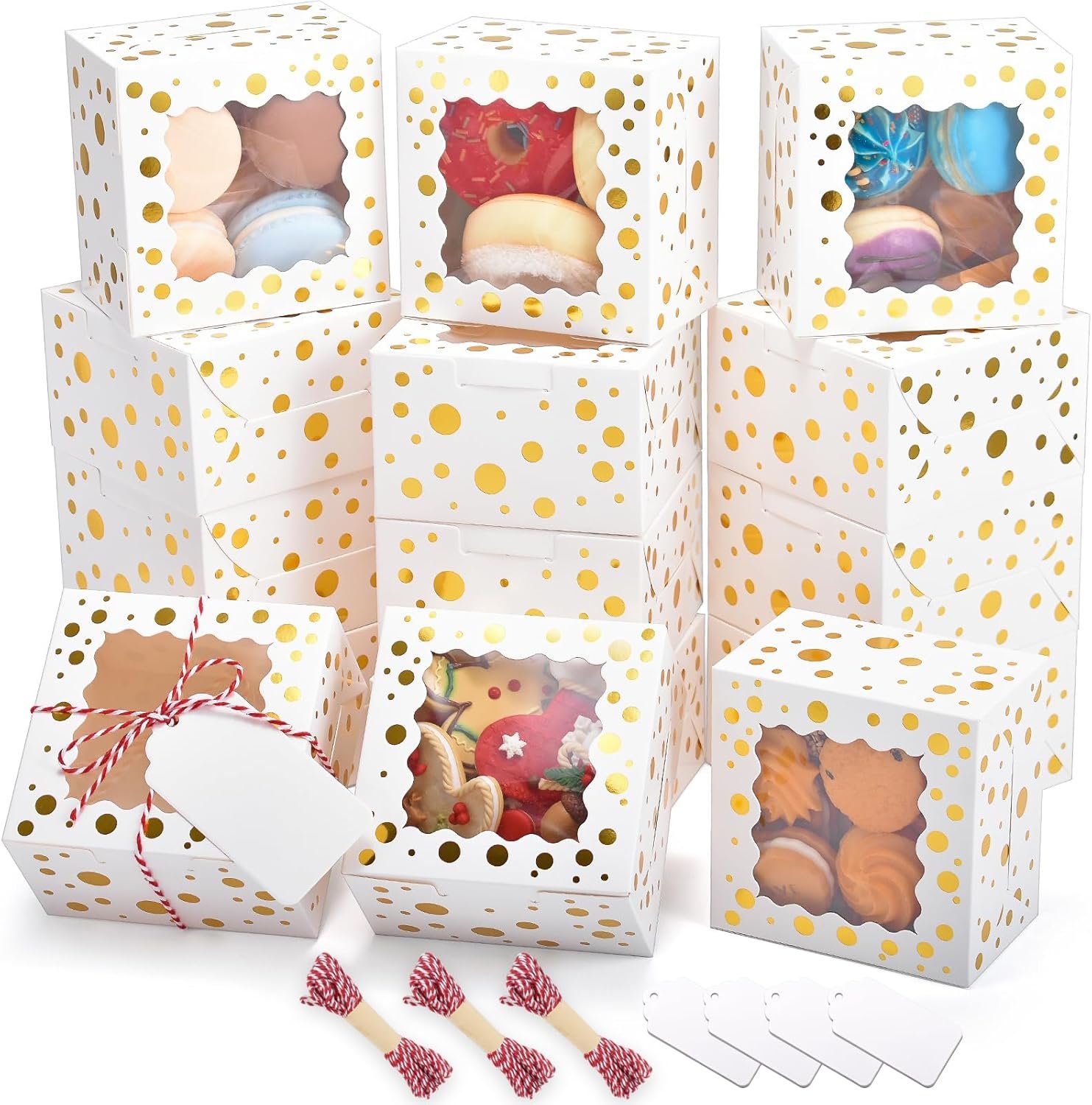 Großhandel 32 Stück 4x4x2,5 Zoll Weihnachtskeksboxen mit Fenster, weiße Bäckereiboxen für Geschenke, individuelle Logo-Druckoptionen, Hersteller von Leckereien, Bulk-Pastry-Boxen für Schokolade, Cupcakes und Donuts. Großhandel 32 Stück 4x4x2,5 Zoll Weihnachtskeksboxen mit Fenster, weiße Bäckereiboxen für Geschenke, individuelle Logo-Druckoptionen, Hersteller von Leckereien, Bulk-Pastry-Boxen für Schokolade, Cupcakes und Donuts.