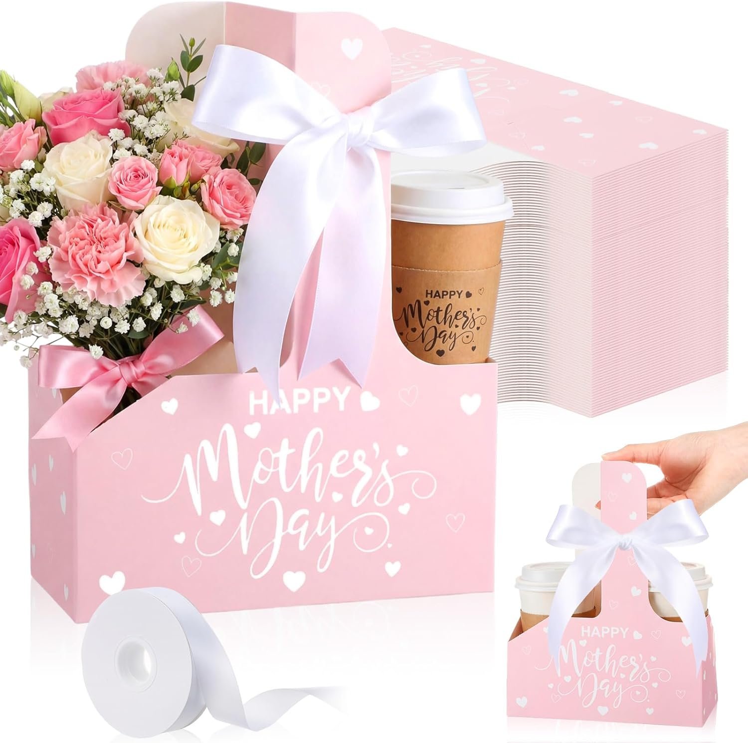 Großhandel 36 Set 2-Tassen Einweg-Getränketräger mit Griff, Kraftpapier Kaffeebecherhalter für Feiertage, individuelles Logo für Valentinstag, Muttertag, Lehrer-Tag, Appreciation Geschenke von Hersteller.