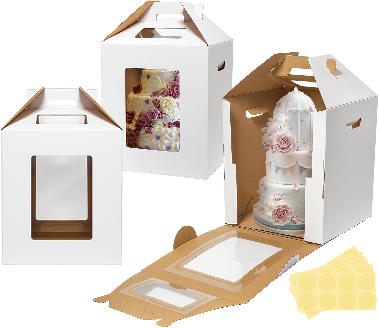 Großhandel 3er Pack hohe Tortenkartons 10x10x12 Zoll für mehrschichtige Torten mit Fenster, Hersteller von großen Transportbehältern für Bäckerei mit Griff für Hochzeit, Geburtstag, Party, individuelles Logo.