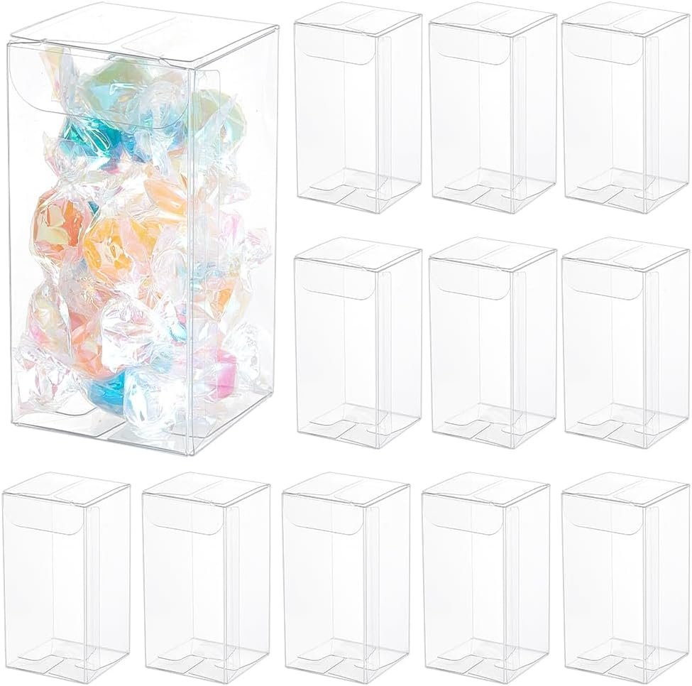Großhandel 40 Stück klare Geschenkboxen 1,5x1,5x3 Zoll für Hochzeitsfeiern, transparent mit Film, ideal für Süßigkeiten und Cupcakes, Hersteller für individuelle Logo-Optionen.