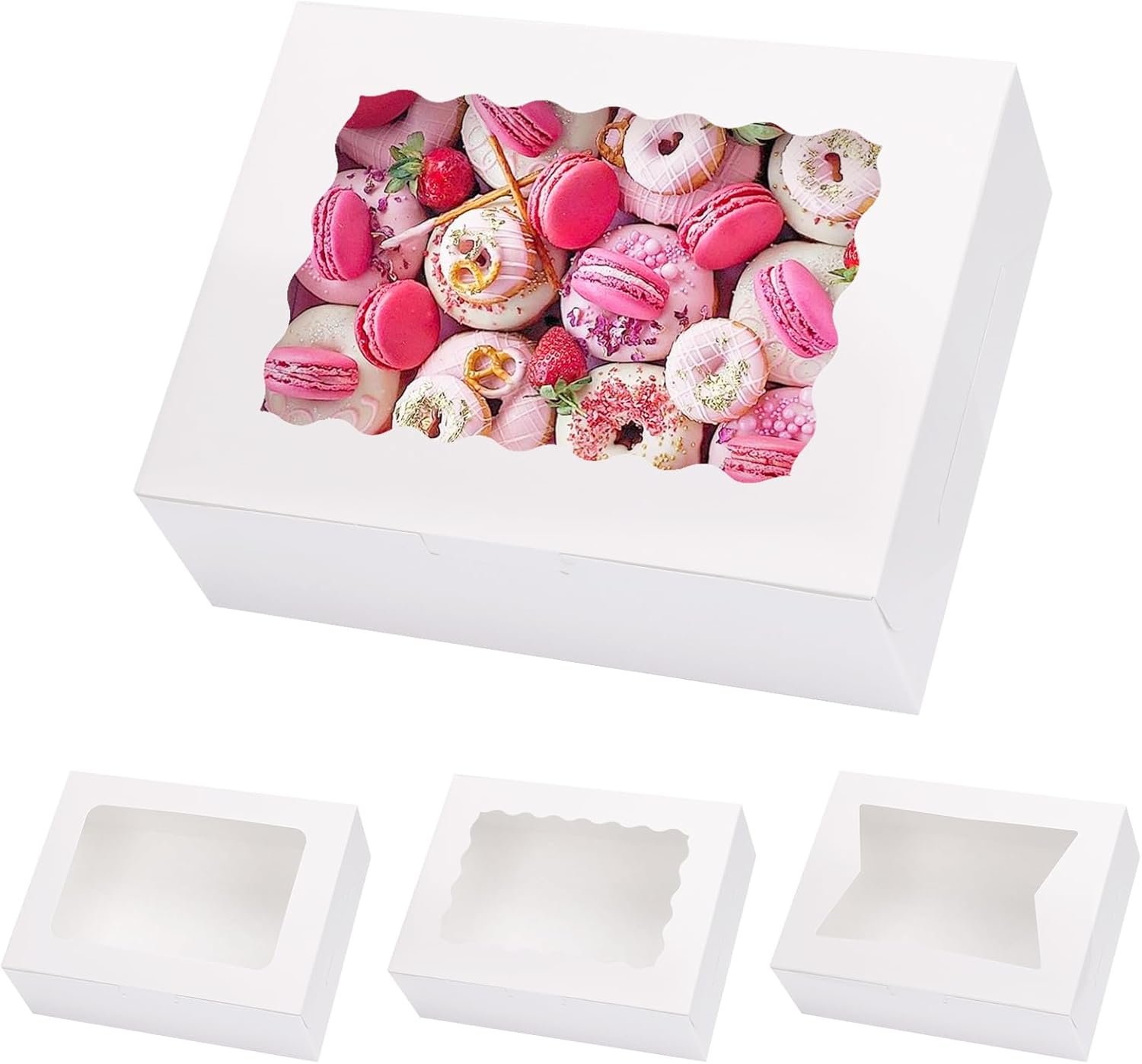 Großhandel 48 Stück Cookie Boxen mit Fenster 8x6x2,5 Zoll, für individuelle Logos und als OEM verfügbares Design, ideal für Leckereien, Schokolade, Erdbeeren, Bonbons, Muffins und Donuts.