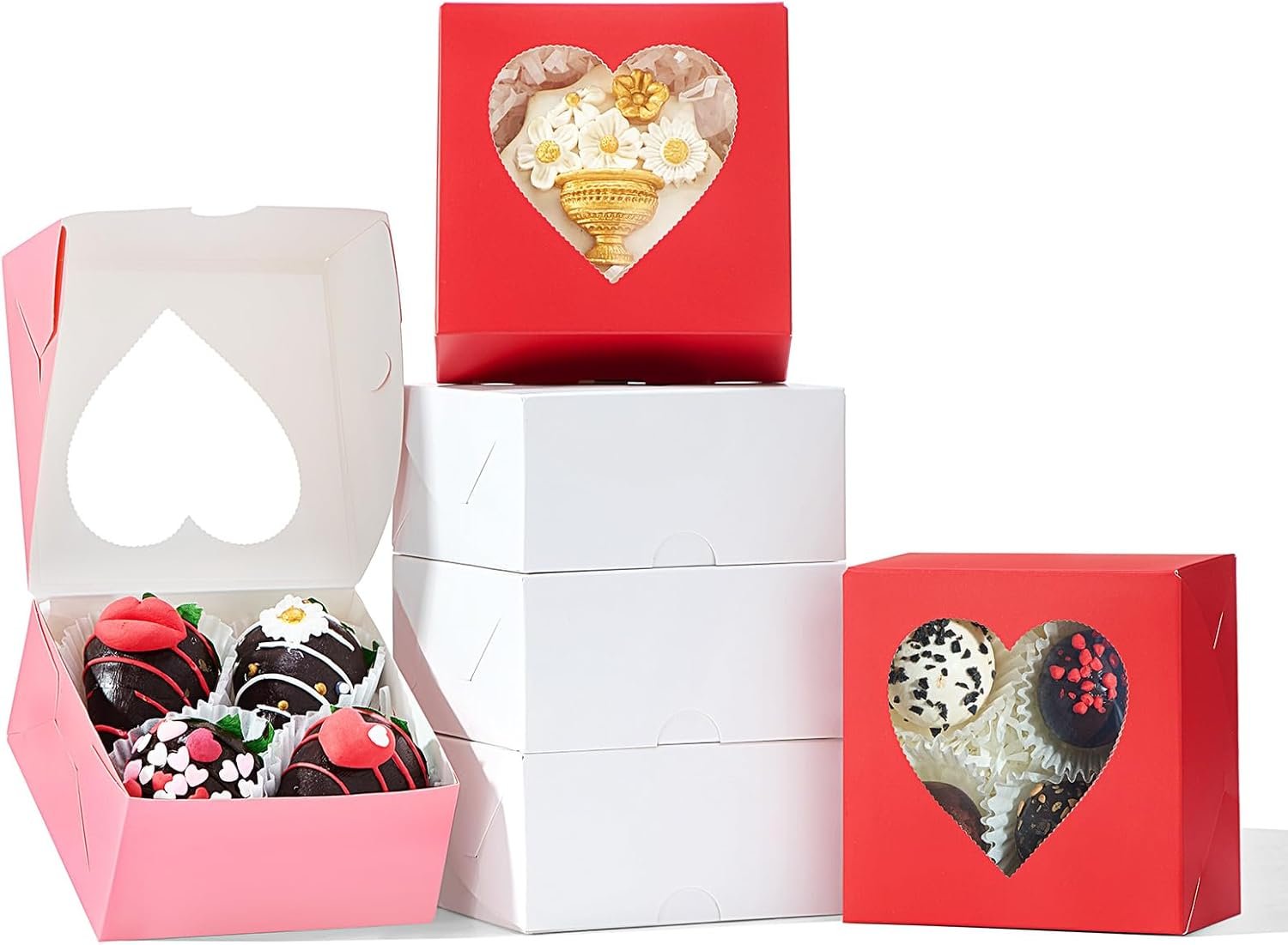 Großhandel 48Pack Mini Backschachteln 4x4x2 mit herzförmigem Fenster für Kekse, Kuchen und Pralinen - Individuelles Logo für Valentinstag Geschenke von Hersteller.