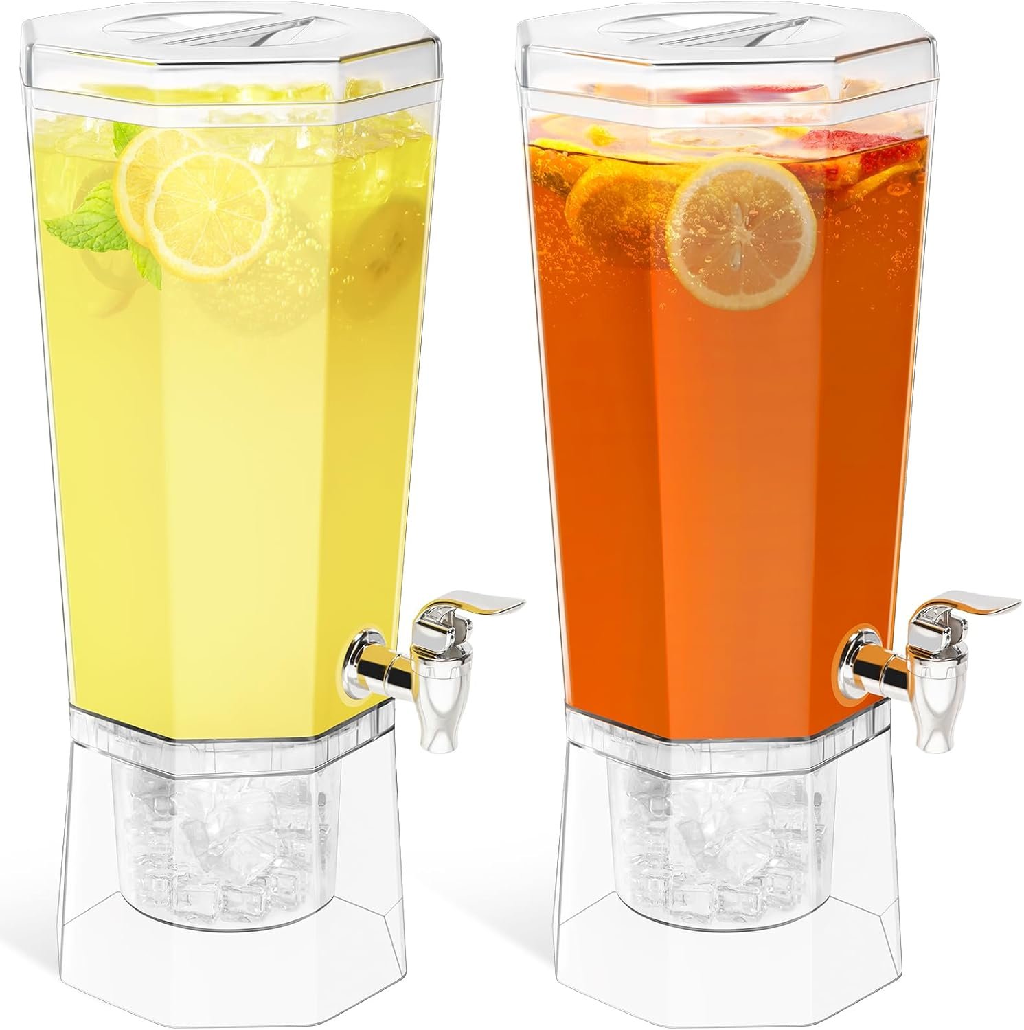 Großhandel 4L Getränkespender aus Kunststoff mit Ständer für Juice Tee Soda und Limonade, individuelles Logo erhältlich, klarer Wasserkaraffe mit Zapfhahn für Mimosabar-Events 39 x 16 cm / 15 x 6