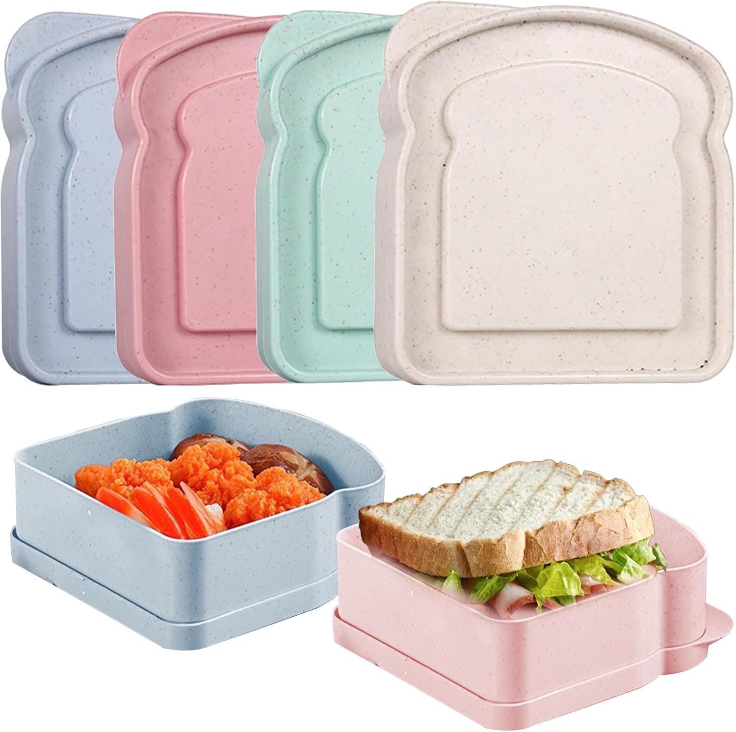 Großhandel 4er Set Brotdosen für Lunchboxen, wiederverwendbare Sandwichbox mit Deckel, plastik Toast-förmige Lebensmittelaufbewahrung für Obst, Snacks, BPA-frei, mikrowellen- und spülmaschinenfest, Individuelles Logo, Hersteller