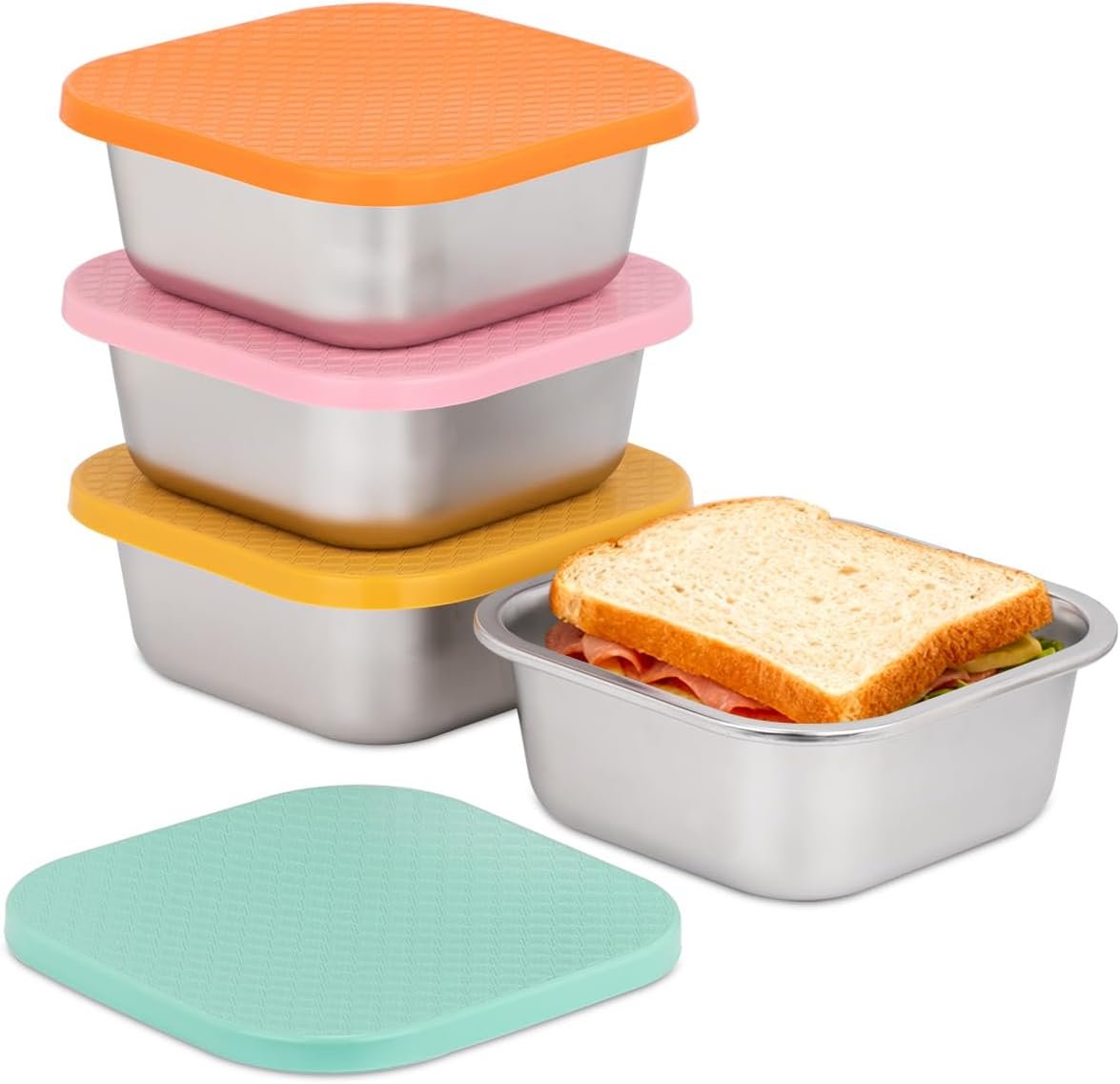 Großhandel 4er Set Sandwichbehälter: 30oz Edelstahl Lunchbox mit Silikondeckeln, wiederverwendbarer Behälter für Mahlzeiten, OEM-fähige Vorrichtung für Küche & Büro, Lebensmittelaufbewahrung für Salate, Snacks und Früchte