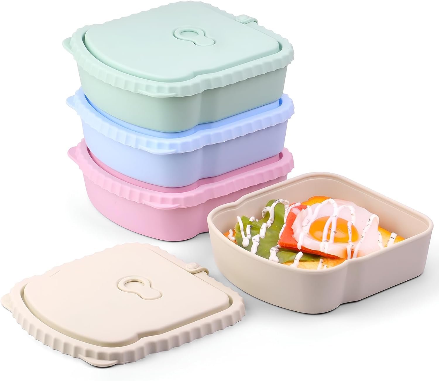 Großhandel 4er Set Sandwichbehälter, wiederverwendbare Sandwich-Box in Toastform mit luftdichten Deckeln, BPA-frei, spülmaschinenfest, Hersteller von Lebensmittelaufbewahrungsbehältern für Snacks und Obst, individuelles Logo.