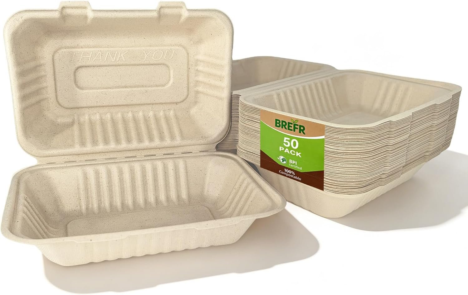 Großhandel 50 Pack 9x6 Zoll kompostierbare Clamshell-Behälter, schwere Zuckerrohr Lebensmittelcontainer für Burger, Sandwich, Wrap, Fast Food – Individuelles Logo für Eigenmarke, OEM verfügbar Großhandel 50 Pack 9x6 Zoll kompostierbare Clamshell-Behälter, schwere Zuckerrohr Lebensmittelcontainer für Burger, Sandwich, Wrap, Fast Food – Individuelles Logo für Eigenmarke, OEM verfügbar