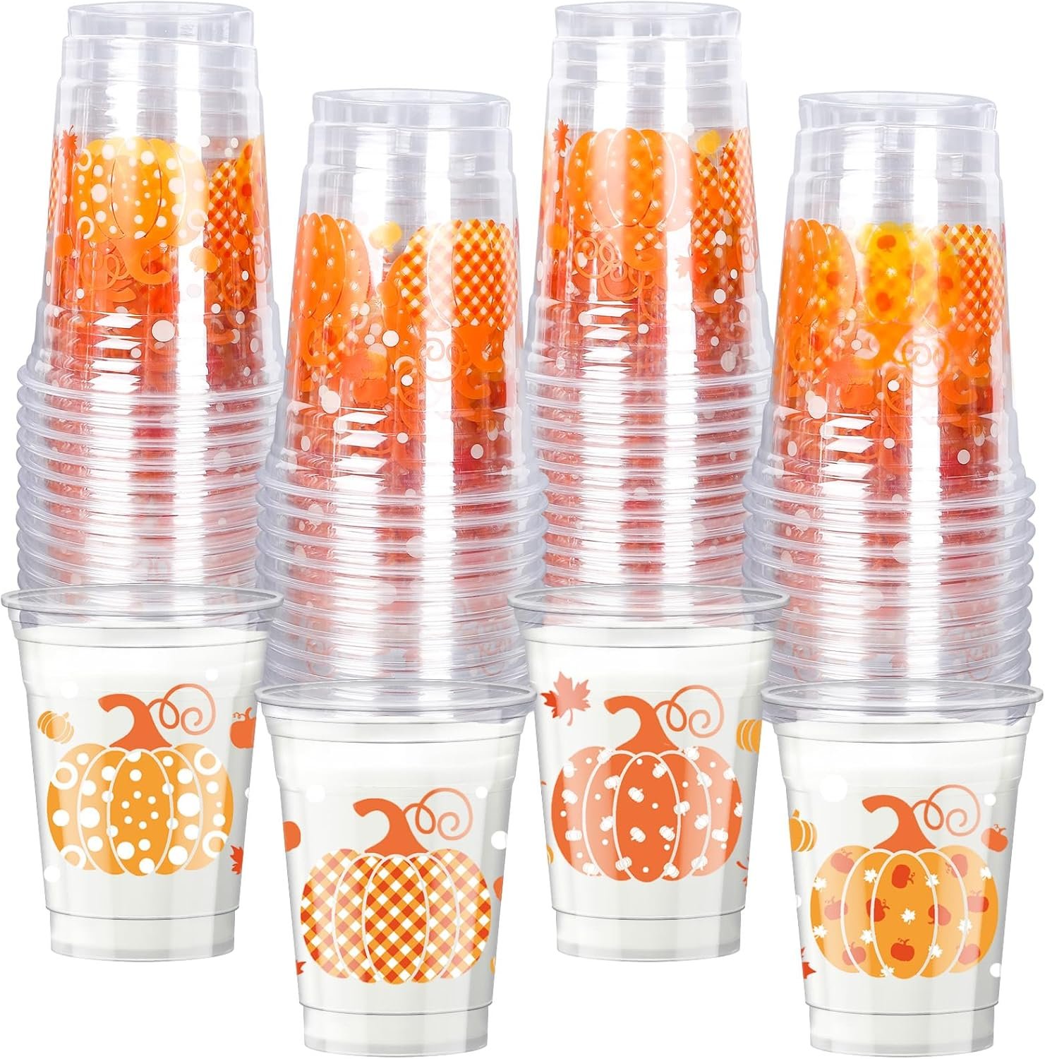Großhandel 50 Stück 12oz Einwegbecher aus Kunststoff für Herbstfeiern mit Kürbisdesign, OEM Partybedarf für Geburtstagsfeier, Hochzeit und Erntezeit.
