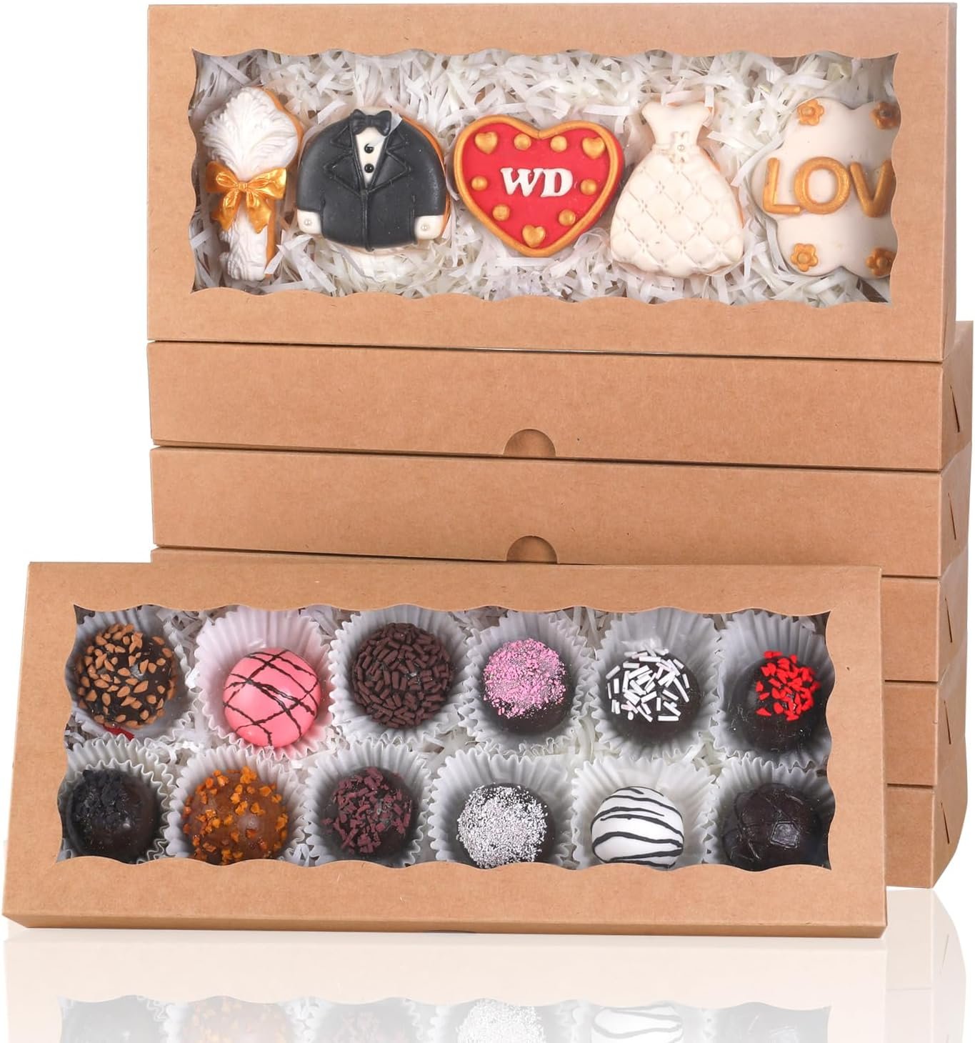 Großhandel 50 Stück 12x5x1,5 Zoll braune Verpackungen für Kekse mit Fenster, Macaron-Boxen, Trüffel-Boxen, Brownie-Boxen für individuelle Logos, Hersteller von Geschenkschachteln für Weihnachten, Valentinstag, Vatertag, Muttertag.