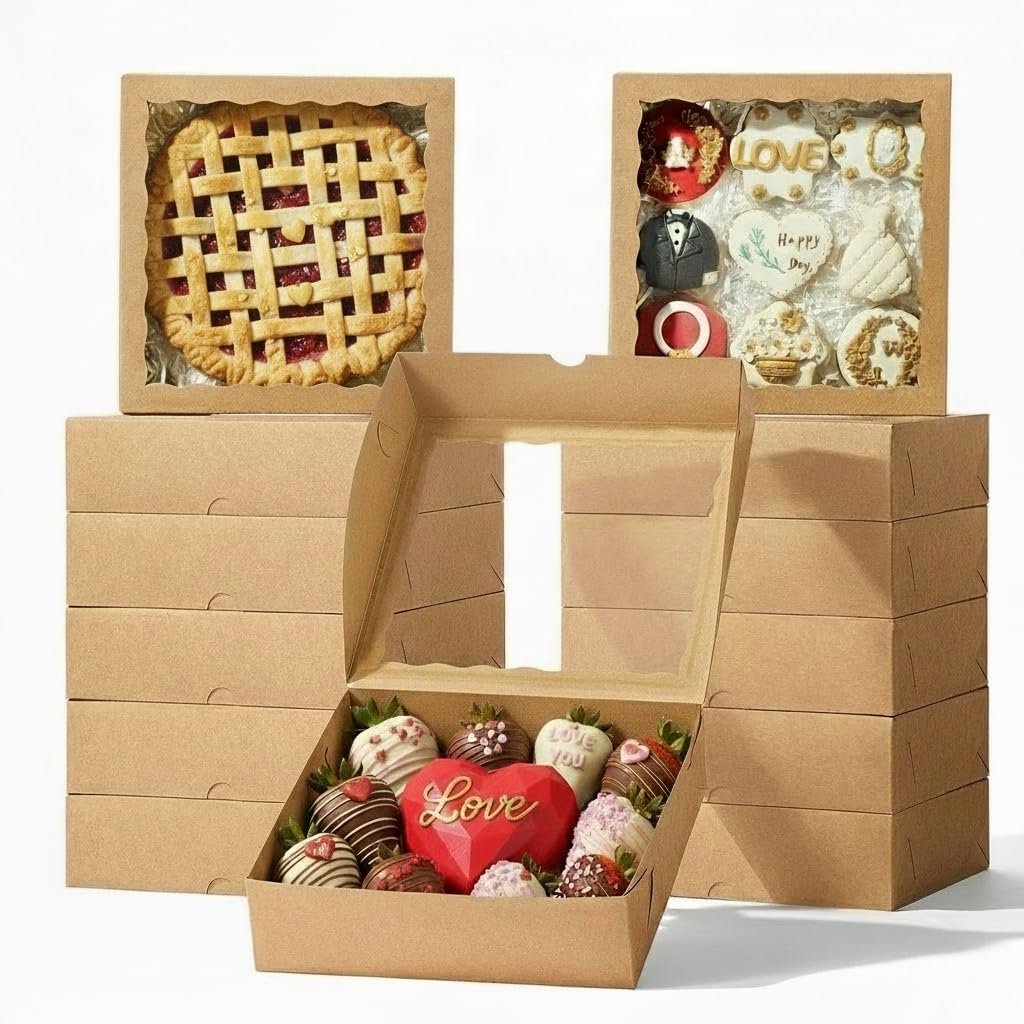 Großhandel 50 Stück 9x9x2,5 Zoll braune Bäckereiboxen mit Fenster, ideal für individuelle Logos, perfekt für Pralinen, Macarons und Trüffel, Hersteller von Geschenkverpackungen für Thanksgiving, Muttertag und Weihnachtsfeiern. Großhandel 50 Stück 9x9x2,5 Zoll braune Bäckereiboxen mit Fenster, ideal für individuelle Logos, perfekt für Pralinen, Macarons und Trüffel, Hersteller von Geschenkverpackungen für Thanksgiving, Muttertag und Weihnachtsfeiern.