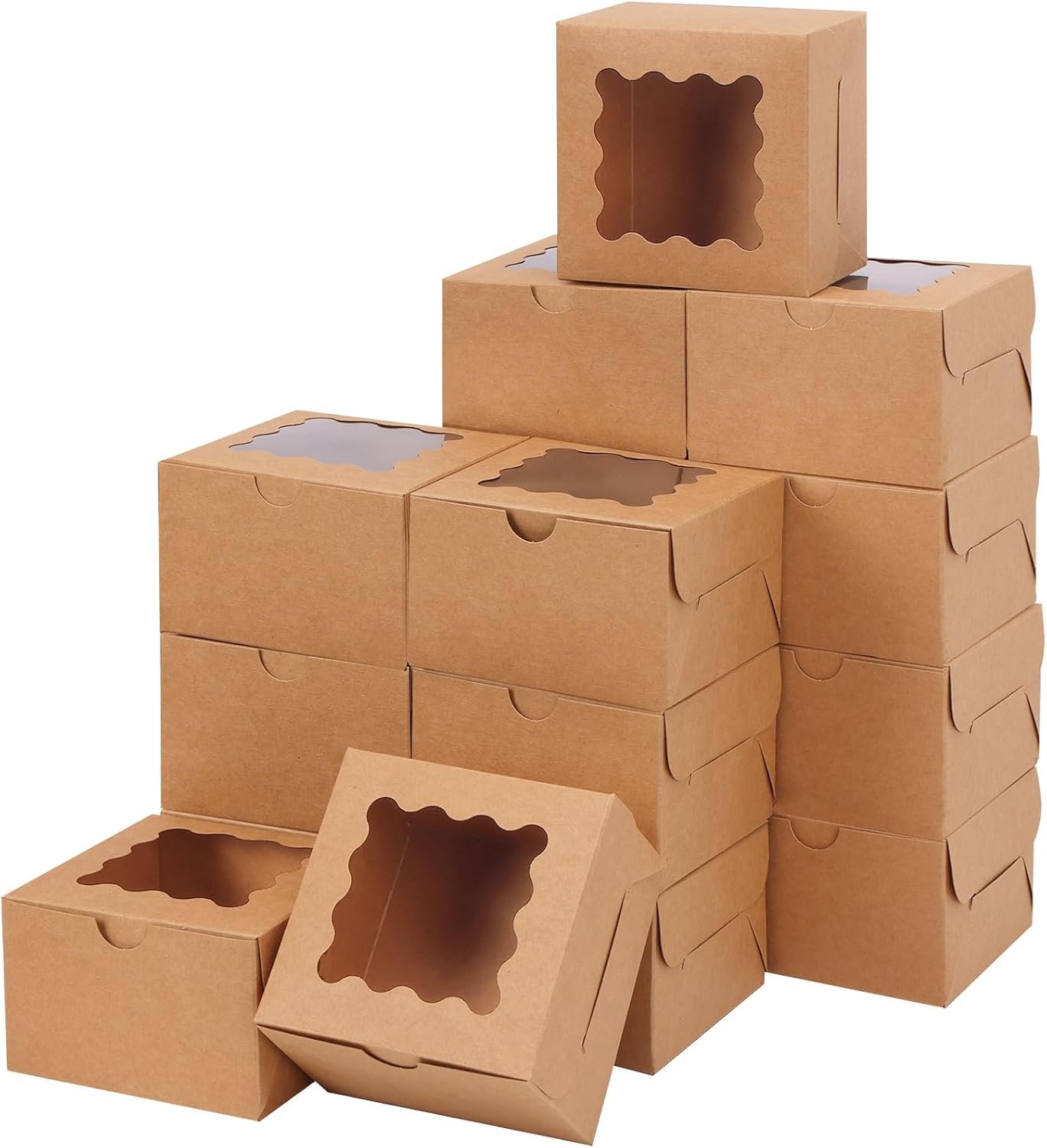 Großhandel 50 Stück Papier-Keksboxen mit Fenster 4x4x2,5 Zoll für kleine Kekse, Leckereien und Desserts, Individuelles Logo, Hersteller für Bulk-Bestellungen