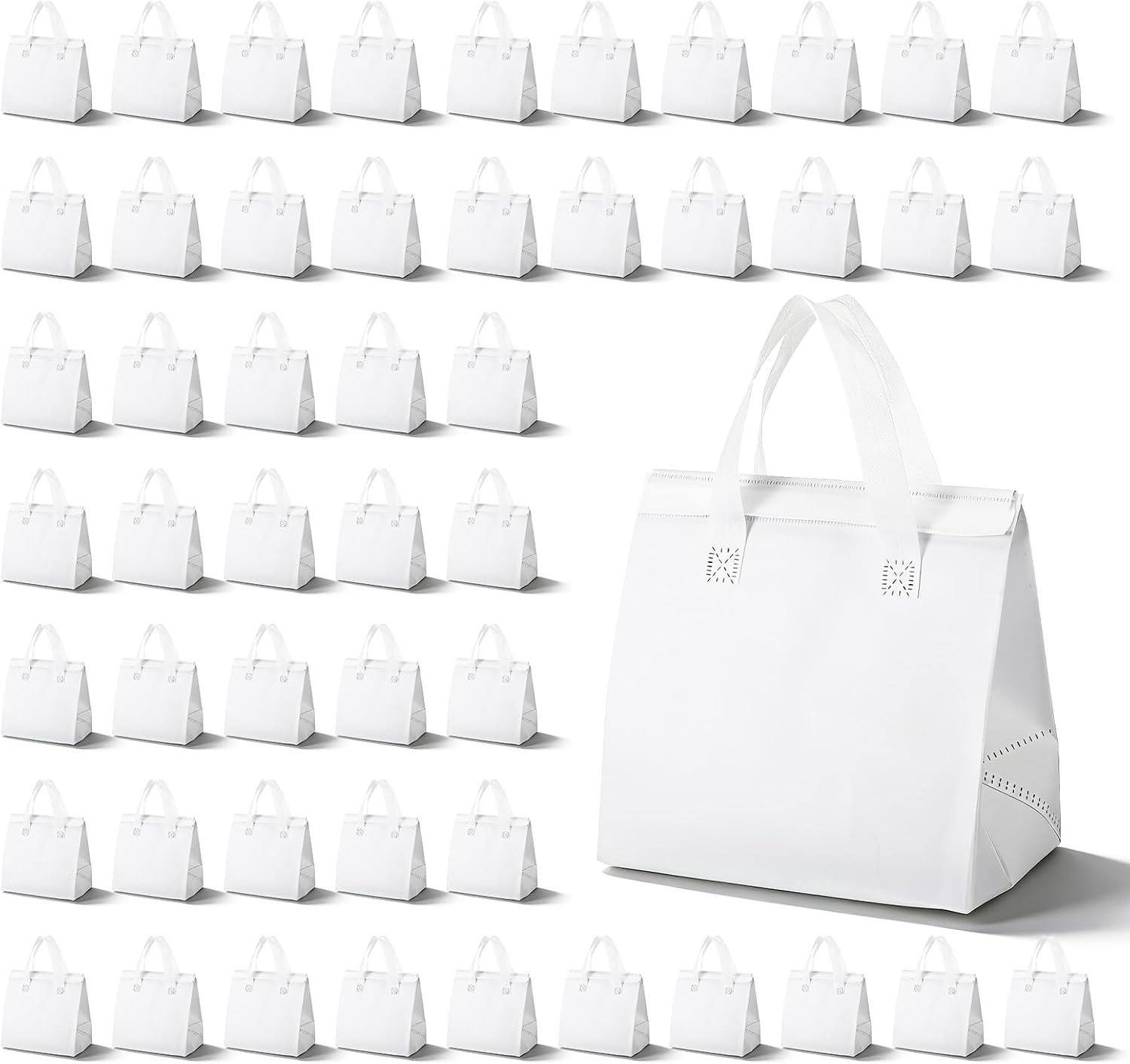 Großhandel 50 Stück isolierte Liefertaschen, weiße Kühlertaschen für heiße und kalte Lebensmittel, individuell bedruckbar für Cafés, Catering und Restaurants, 9,5