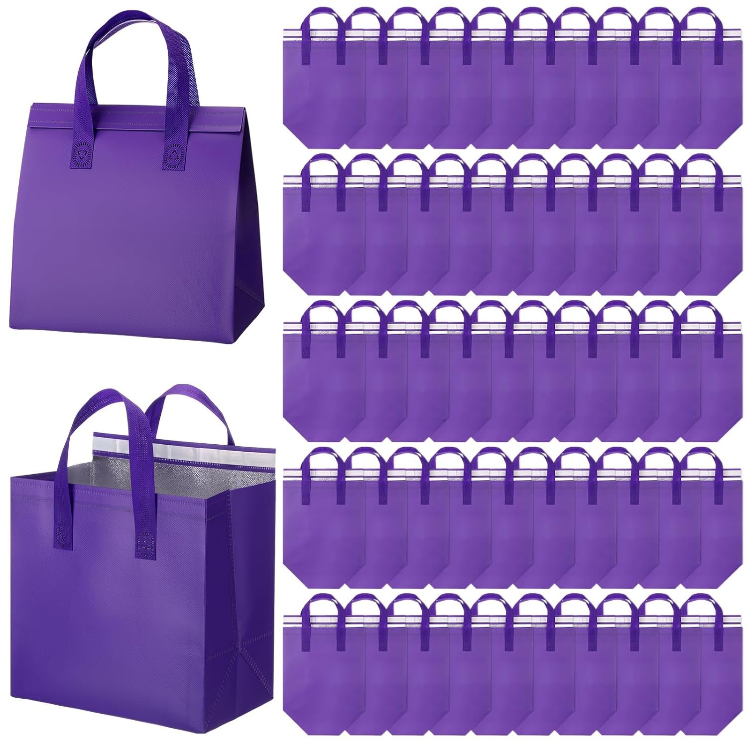 Großhandel 50 Stück isolierte Take Away Taschen in Bulk für Wärmeisolation von Lebensmitteln, geeignet für Kaffee, Milch, Tee, heiße und kalte frische Lebensmittel sowie Meeresfrüchte, 9,45x9,45x5,91 Zoll, lila, individuell bedruckbar mit eigenem Logo vom Hersteller. Großhandel 50 Stück isolierte Take Away Taschen in Bulk für Wärmeisolation von Lebensmitteln, geeignet für Kaffee, Milch, Tee, heiße und kalte frische Lebensmittel sowie Meeresfrüchte, 9,45x9,45x5,91 Zoll, lila, individuell bedruckbar mit eigenem Logo vom Hersteller.