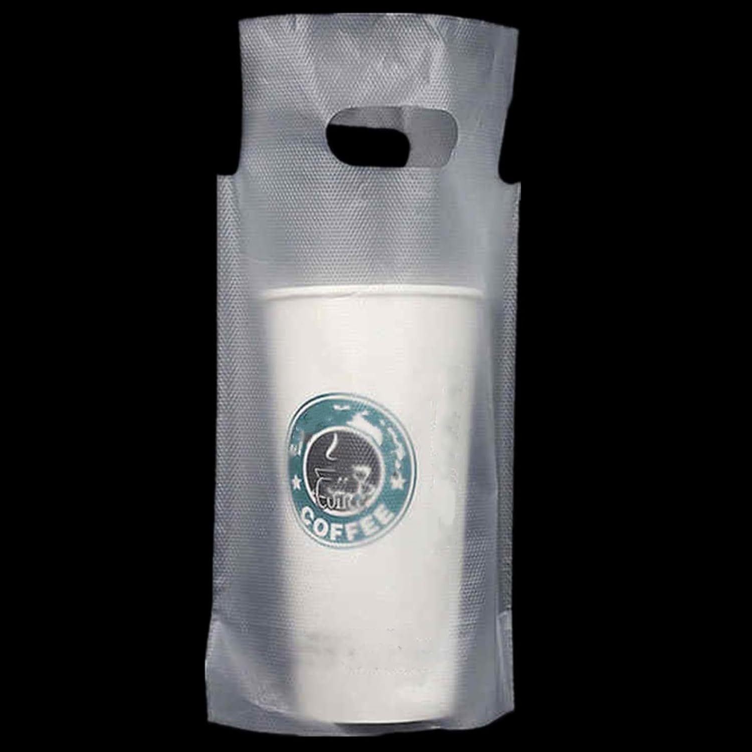 Großhandel 500 Stück Getränketräger für Lieferung, Kunststoff-Trinkbeutel mit Griff, Poly Taschen für 1 Becher To Go klar für Kaffee und Saft, Hersteller von Einzelflaschen Halter für Restaurants, individuelle Logos möglich.