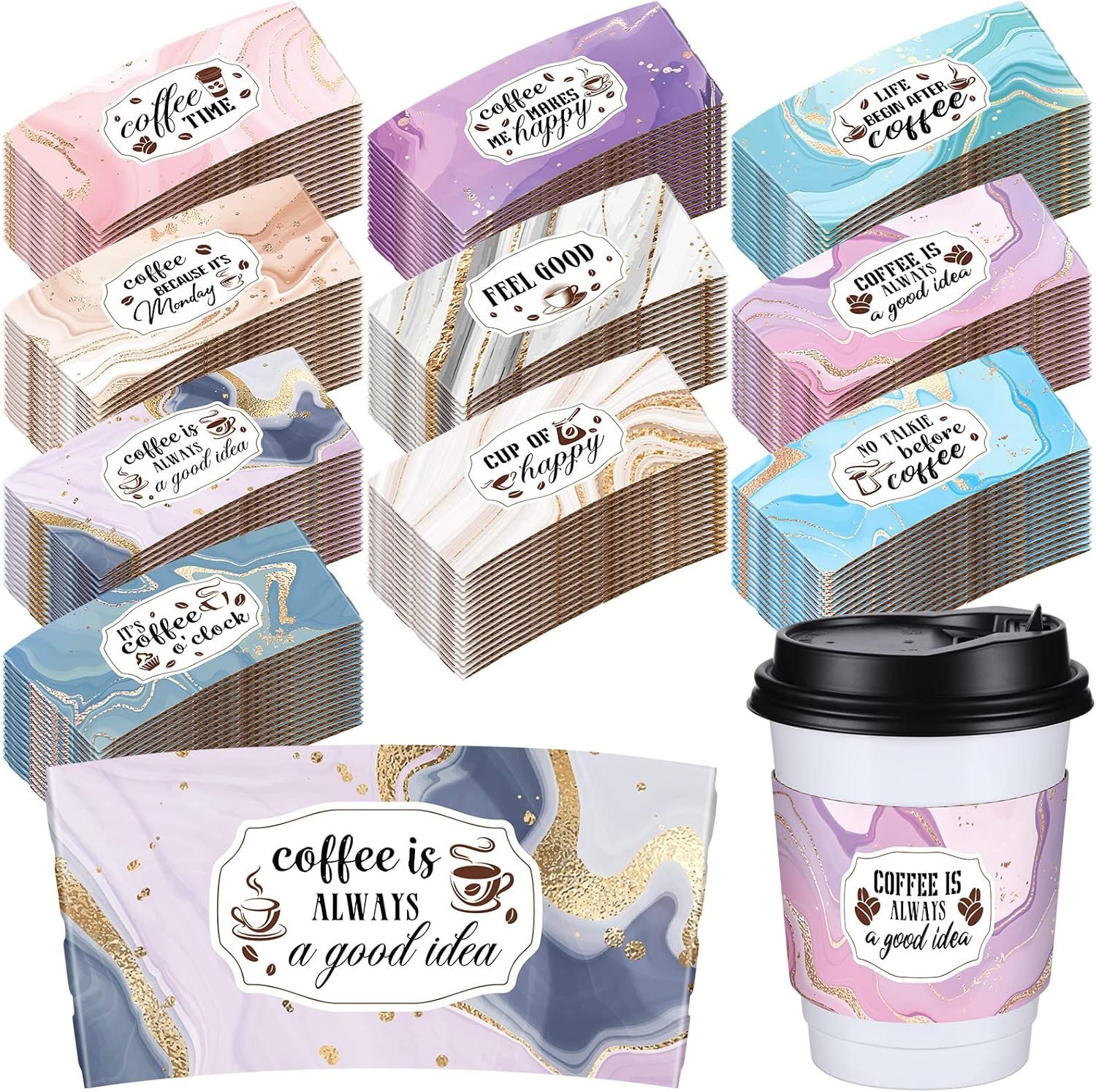 Großhandel 500 Stück Papiersleeves für 12 und 16 oz Kaffebecher, OEM-fähig, Hersteller von Wellpappejacken für heiße und kalte Getränke wie Schokolade, Kakao oder Tee im Marmor-Design. Großhandel 500 Stück Papiersleeves für 12 und 16 oz Kaffebecher, OEM-fähig, Hersteller von Wellpappejacken für heiße und kalte Getränke wie Schokolade, Kakao oder Tee im Marmor-Design.