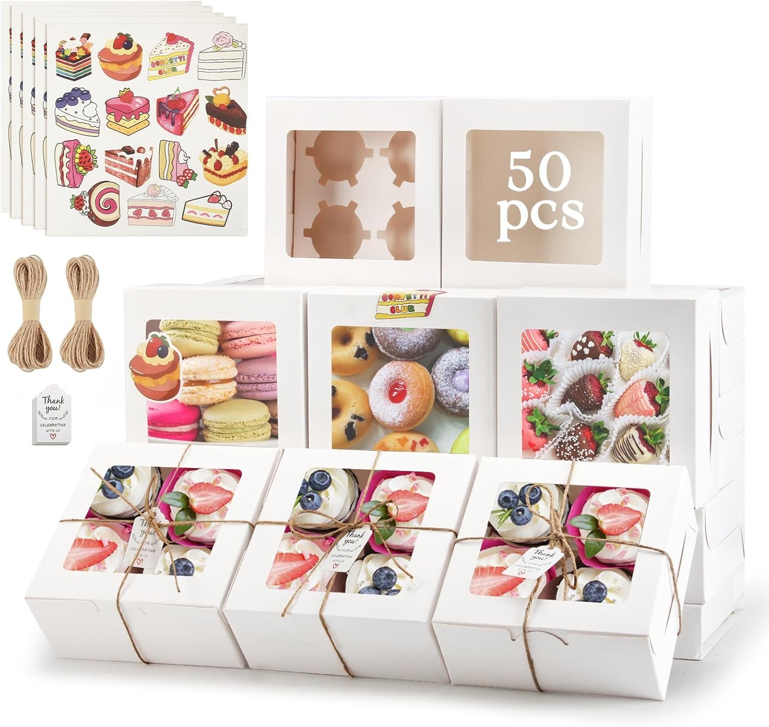 Großhandel 50er Packung Cupcake Boxen mit Fenster 6x6x3 Zoll, individuelle Logo-Optionen, kreative Backwaren Boxen für Desserts, Erdbeeren, Muffins, Geschenke, OEM und Großmenge verfügbar.