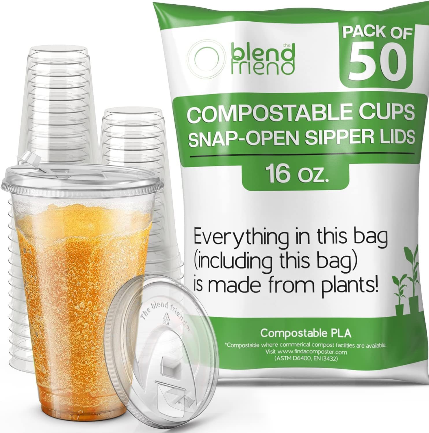 Großhandel 50er Packung kompostierbare Becher mit Deckeln und Strohhalm-freier Schnappverschluss-Deckel – Individuelles Logo für ökologisch pflanzenbasierte Cups – Hersteller von umweltfreundlichen Alternativen zu klaren Plastiktassen 16oz Großhandel 50er Packung kompostierbare Becher mit Deckeln und Strohhalm-freier Schnappverschluss-Deckel – Individuelles Logo für ökologisch pflanzenbasierte Cups – Hersteller von umweltfreundlichen Alternativen zu klaren Plastiktassen 16oz