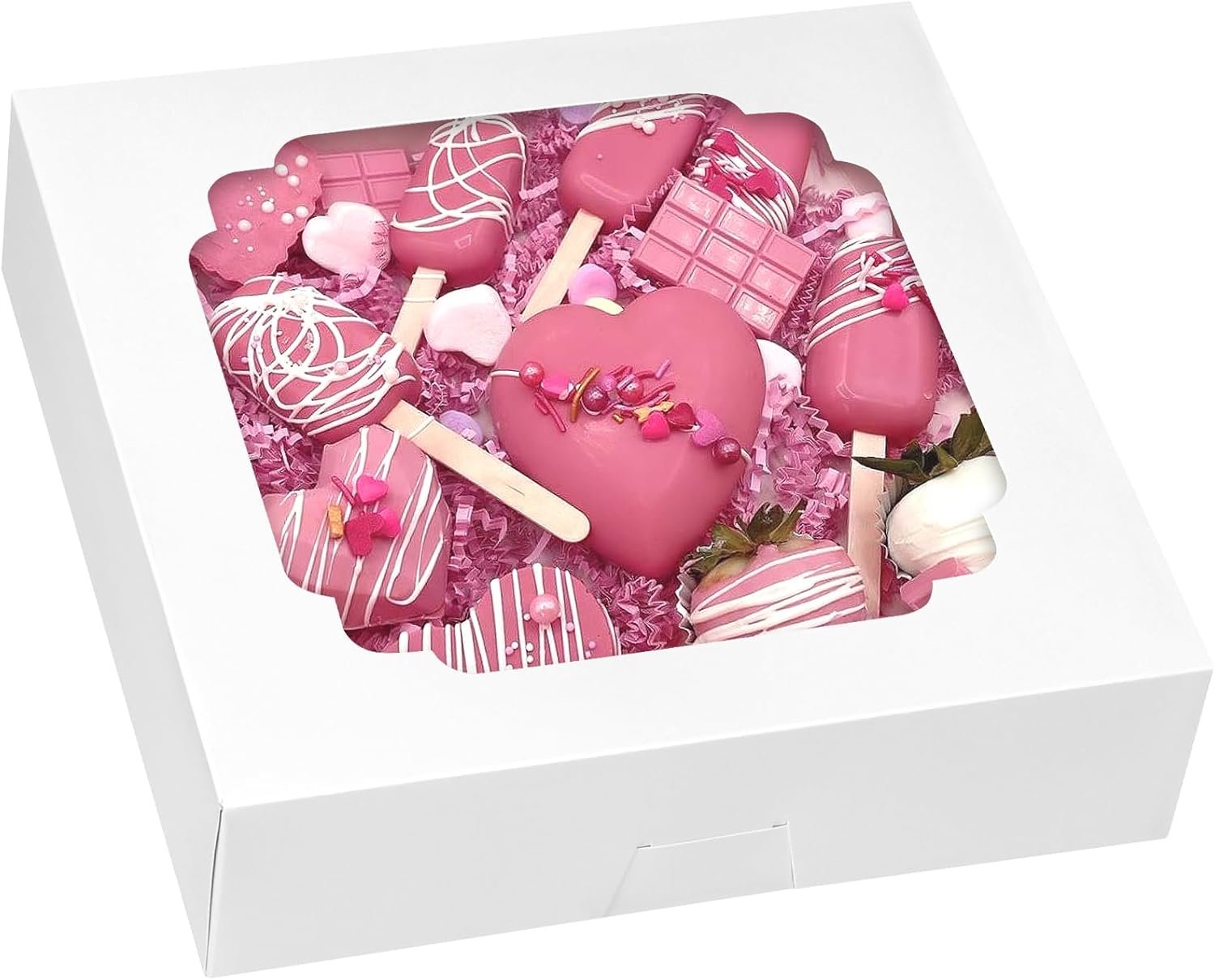 Großhandel 56er Set Tortenboxen 10x10x2,5 Zoll mit Fenster für Kekse, Gebäck, Torten, Muffins und Donuts, Individuelles Logo, Hersteller für hochwertige Verpackungen.