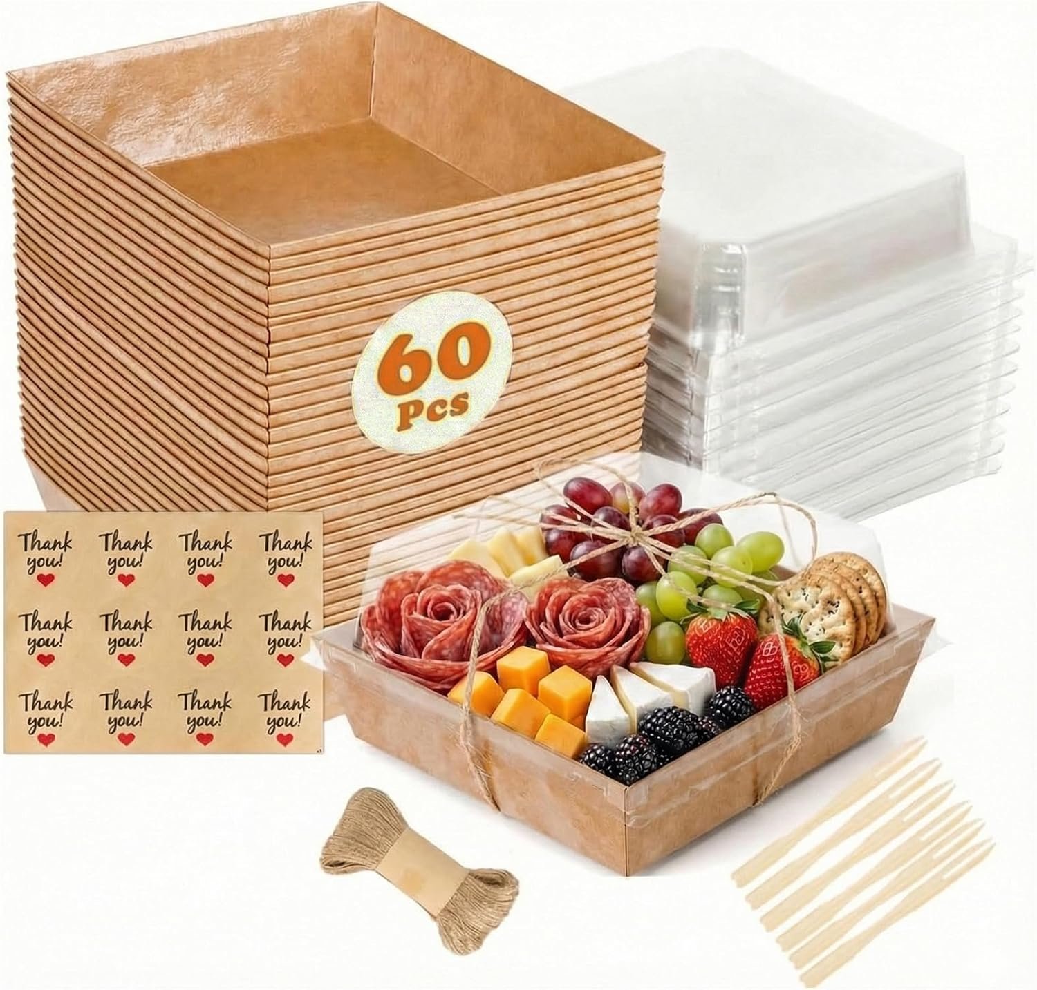 Großhandel 60er Pack kleine Charcuterie-Boxen mit klaren Deckeln, individuelle Mini-Papier-Charcuterie-Boards mit Deckel, OEM-Optionen für Lebensmittel, Sushi, Sandwich, Charcuterie-Zubehör in Bulk.