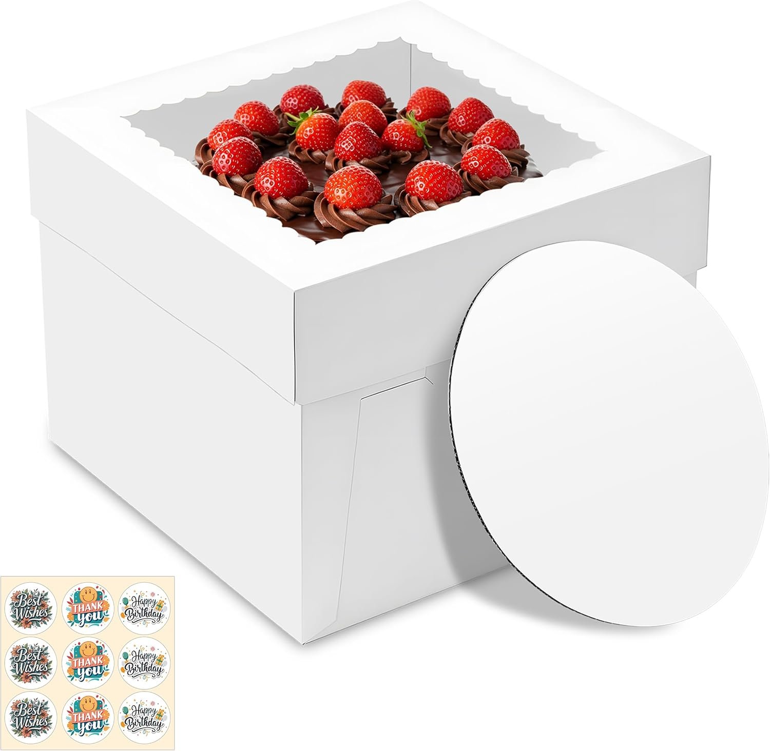 Großhandel 7er Pack Kuchenboxen, 10x10x8 Zoll hohe Boxen mit Fenster, weiße Backwarenboxen mit unterliegenden Kuchenplatten, für Torten, Kekse, Desserts, Gebäck, Geburtstagsfeiern, Muttertag, Hochzeiten, Individuelles Logo, Hersteller. Großhandel 7er Pack Kuchenboxen, 10x10x8 Zoll hohe Boxen mit Fenster, weiße Backwarenboxen mit unterliegenden Kuchenplatten, für Torten, Kekse, Desserts, Gebäck, Geburtstagsfeiern, Muttertag, Hochzeiten, Individuelles Logo, Hersteller.
