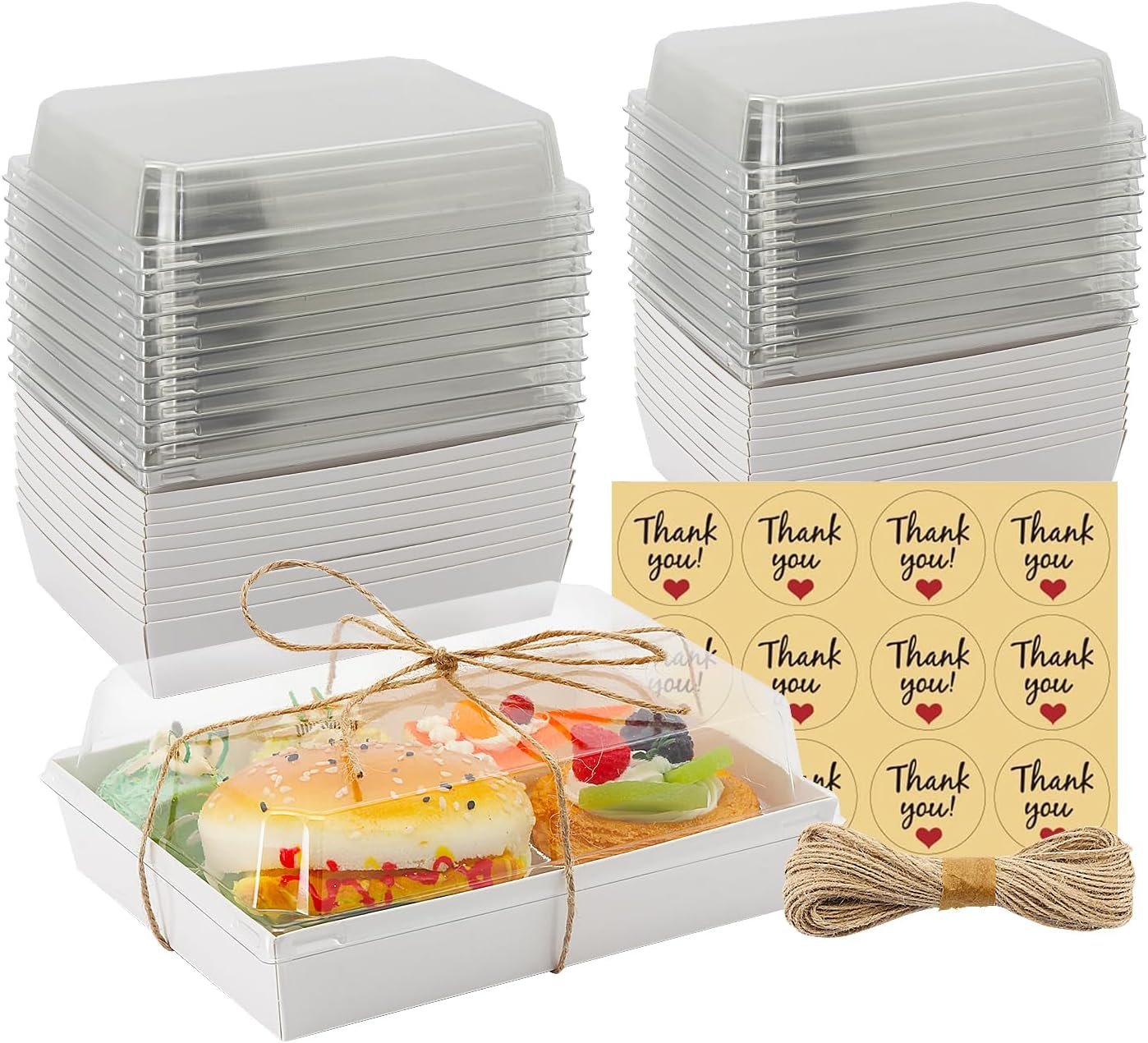 Großhandel 7x5x2,5 Charcuterie-Boxen mit klaren Lids, große Einweg-Backwaren-Behälter, OEM Backwaren zum Mitnehmen, to go Behälter für Schokolade, Sandwiches, Kekse, Cupcakes, Gebäck (25, weiß)