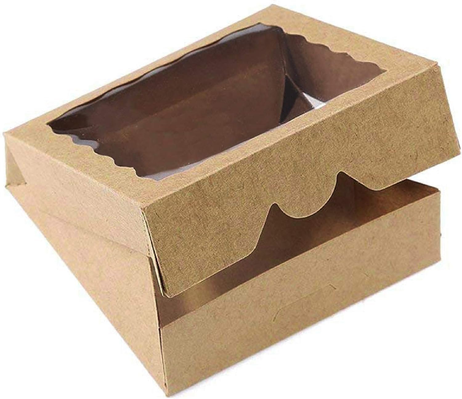Großhandel 9 Zoll Kraft Backboxen [15 Stück], große Kuchenschachteln mit PVC-Fenster, natürliche Einwegbox für Kekse 9x9x2,5 Zoll, Individuelles Logo, OEM Hersteller.