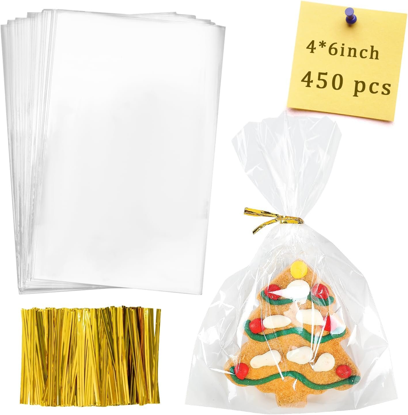 Großhandel Cellophanbeutel 450 Stück 4X6 Geschenktüten mit Bindebändern klare Plastiktüten für Verpackung Partygeschenke Cookies Süßigkeiten Backwaren Weihnachten Valentinstag Ostern Individuelles Logo OEM