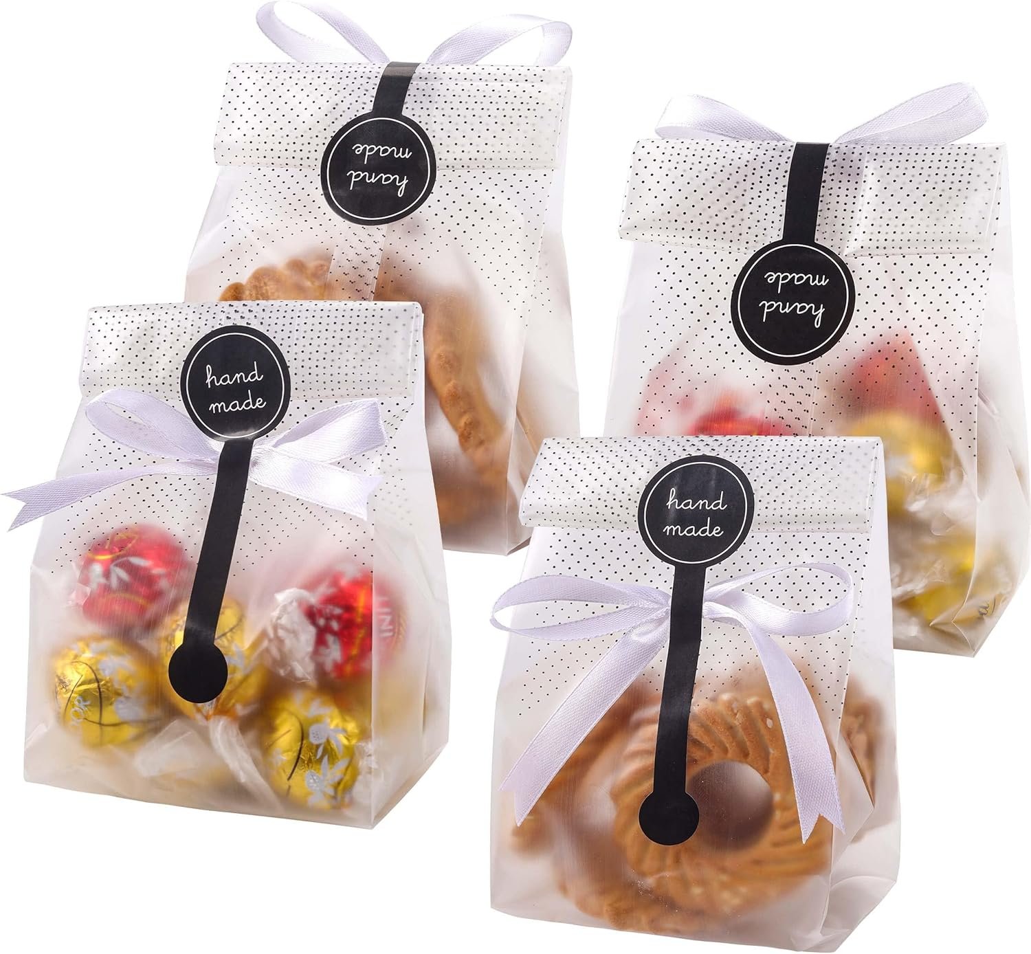 Großhandel Clear Cellophane Treat Bags für Mini Brot, Bundt Cake und Hot Cocoa Bomb Verpackung mit Stickern, Individuelles Logo, 100 Stück, Schwarze Punkte, Hersteller