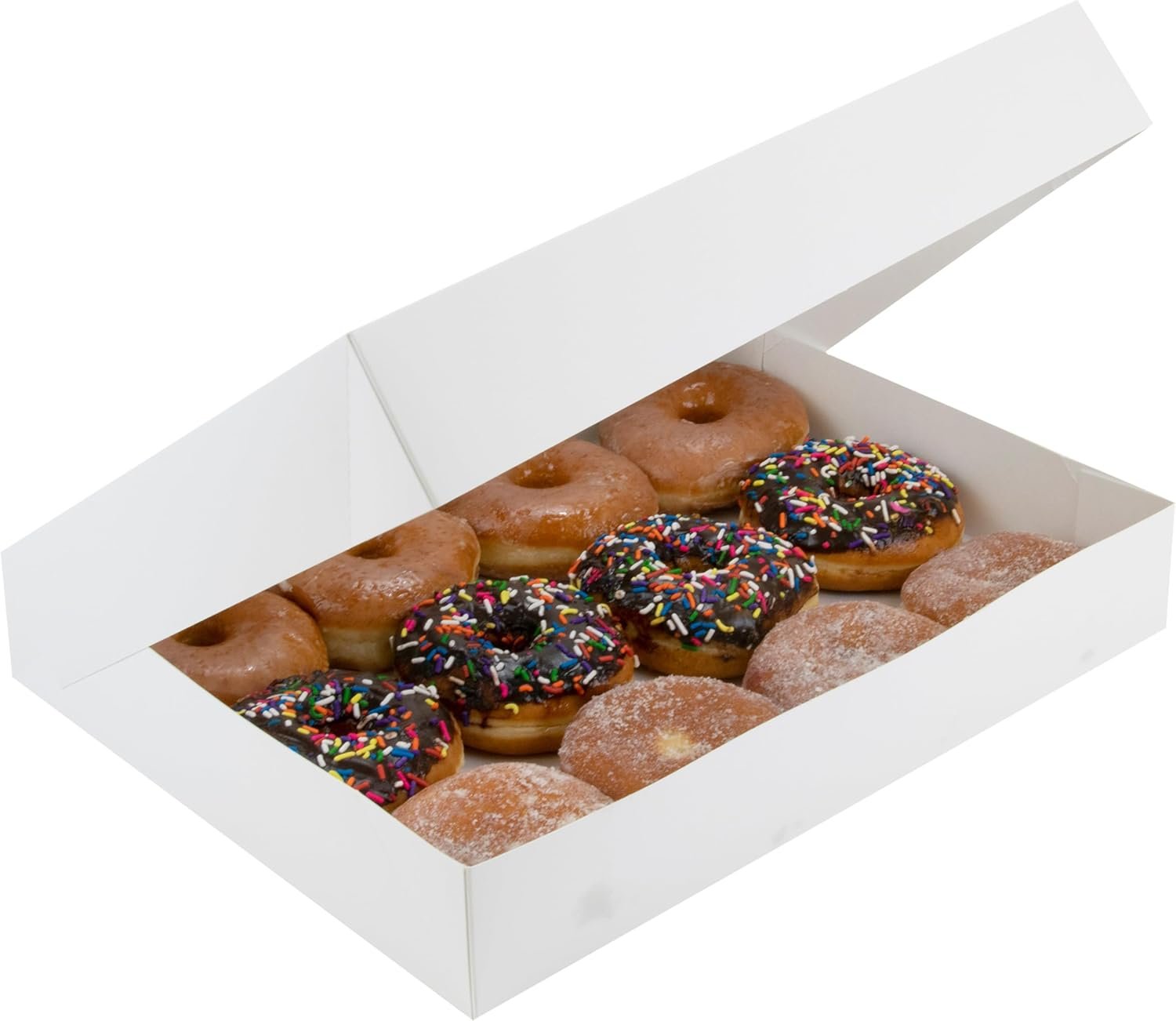 Großhandel Donut Box für eine Dutzend, OEM Pop-Up Design, ideal für die Präsentation von Muffins oder Gebäck, Lieferant für Großmengen, Größe 16 x 12 x 2,5 (Packung mit 50)