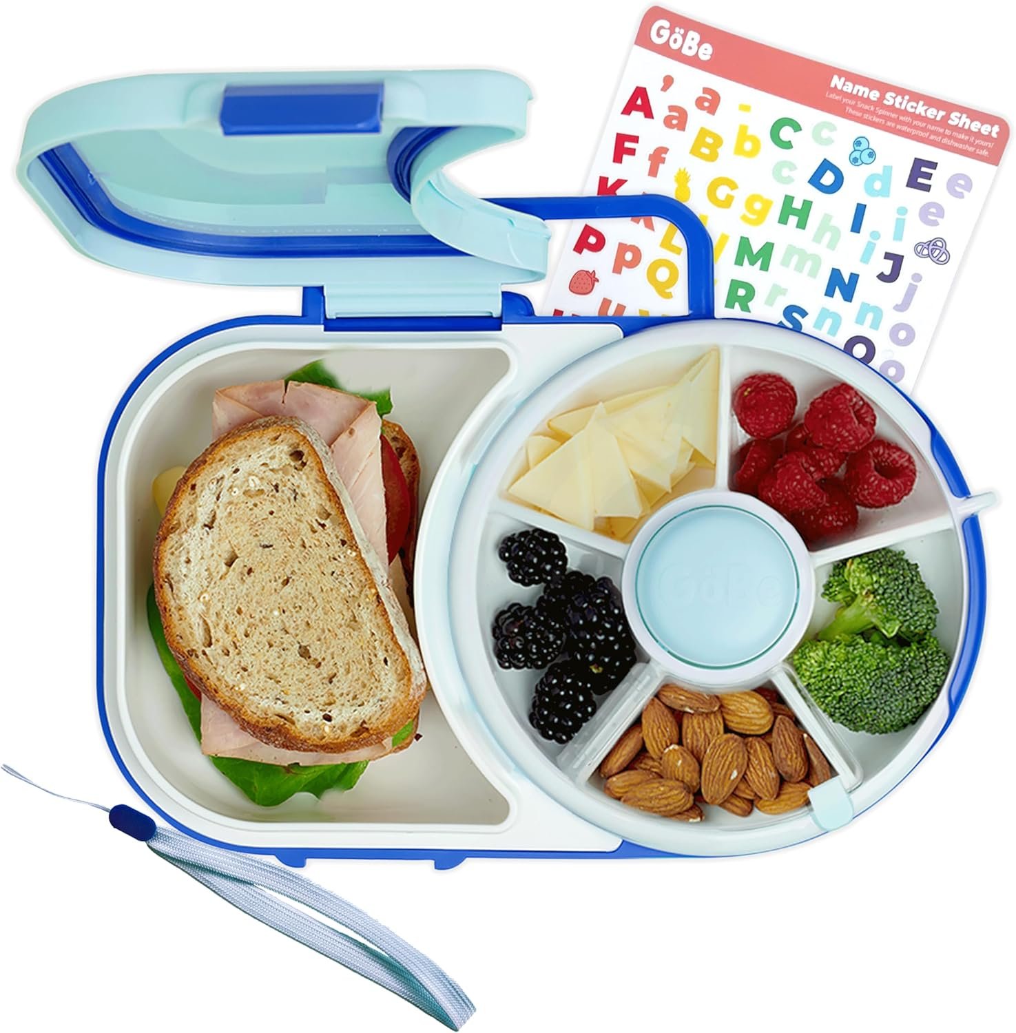 Großhandel GoBe Kinder Lunchbox 2-in-1 Bento-Stil mit 5 kleinen + 1 großen Sandwich-Fächern inklusive Handgurt & Stickerblatt, Individuelles Logo, BPA- und PVC-frei, Macaron Blau, Herstellerfreundlich Großhandel GoBe Kinder Lunchbox 2-in-1 Bento-Stil mit 5 kleinen + 1 großen Sandwich-Fächern inklusive Handgurt & Stickerblatt, Individuelles Logo, BPA- und PVC-frei, Macaron Blau, Herstellerfreundlich