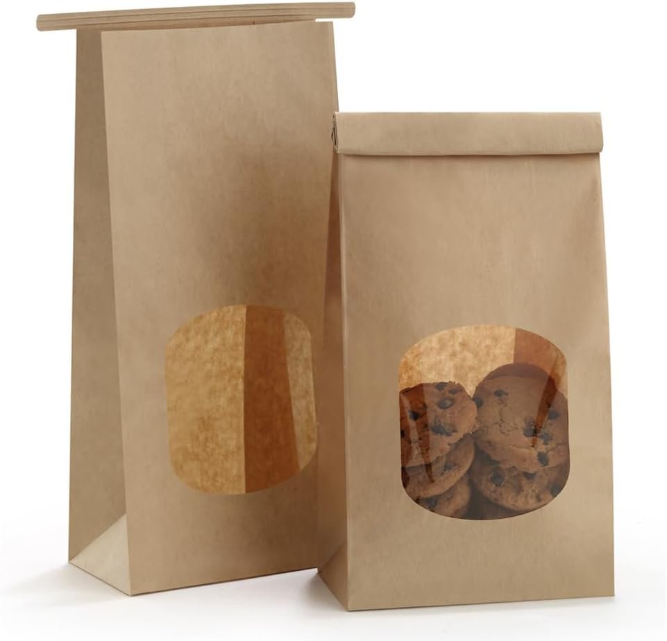 Großhandel Kraftpapiertaschen mit Fenster 50 Stück 4,5x2,36x9,6 Zoll, geeignet für Bakery, Cookies, Kaffeebohnen, Partygeschenke und Snacks, individuelles Logo, Hersteller für Bulk-Lieferungen.