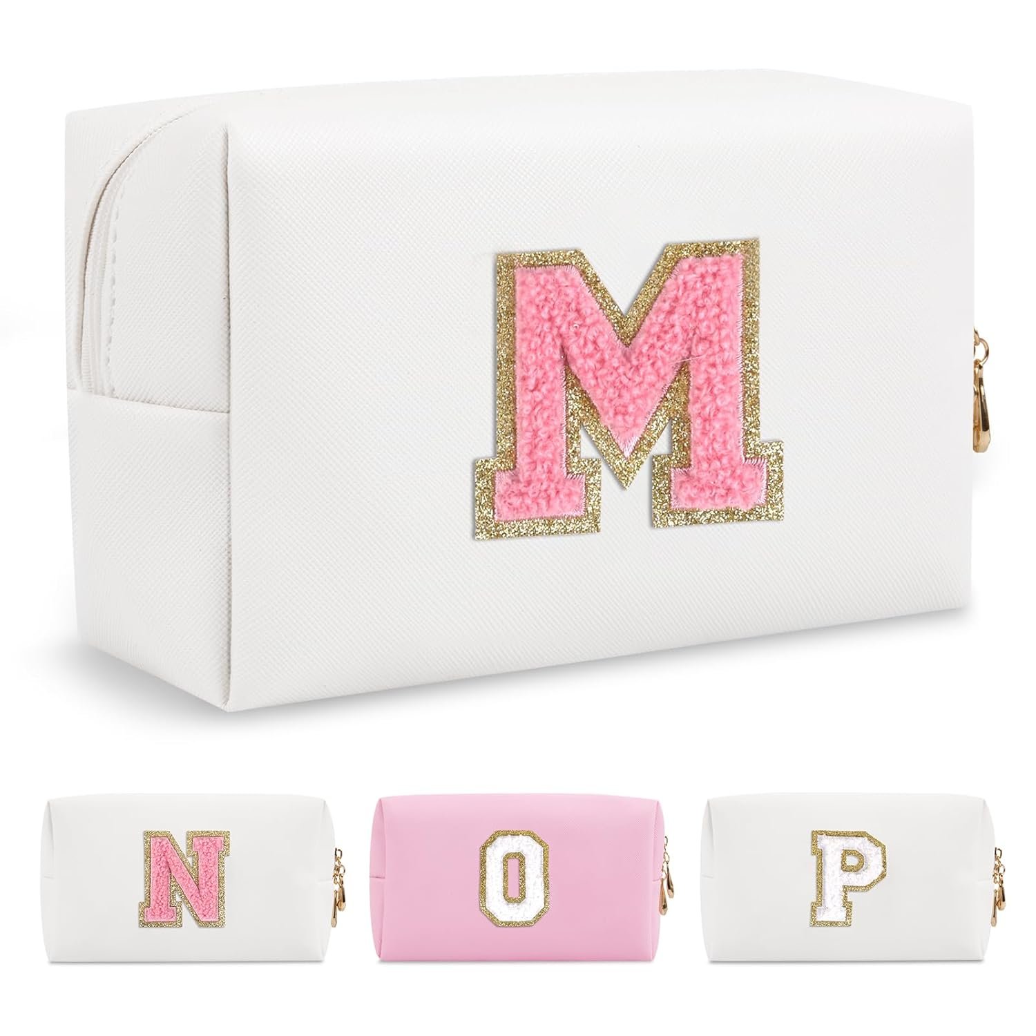 Großhandel Personalisierte Kosmetiktasche mit Initialen A-Z, Kleine PU-Leder Reise-Toilettentasche mit Reißverschluss, Weiße süße Kulturtasche, Geschenkideal für Teenager Mädchen Frauen, Hersteller für Letter M, Eigenmarke Großhandel Personalisierte Kosmetiktasche mit Initialen A-Z, Kleine PU-Leder Reise-Toilettentasche mit Reißverschluss, Weiße süße Kulturtasche, Geschenkideal für Teenager Mädchen Frauen, Hersteller für Letter M, Eigenmarke