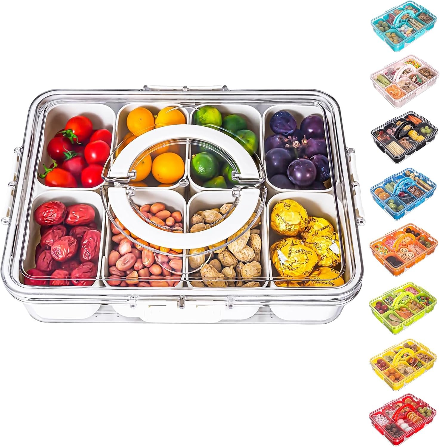 Großhandel Snackle Box - Trennbarer Servierteller mit Deckel und Griff für portable Snackplatten - Klarer Organizer für Süßigkeiten, Obst, Nüsse und Snacks - Ideal zur Unterhaltung und für Partys - Eigenmarke vom Hersteller