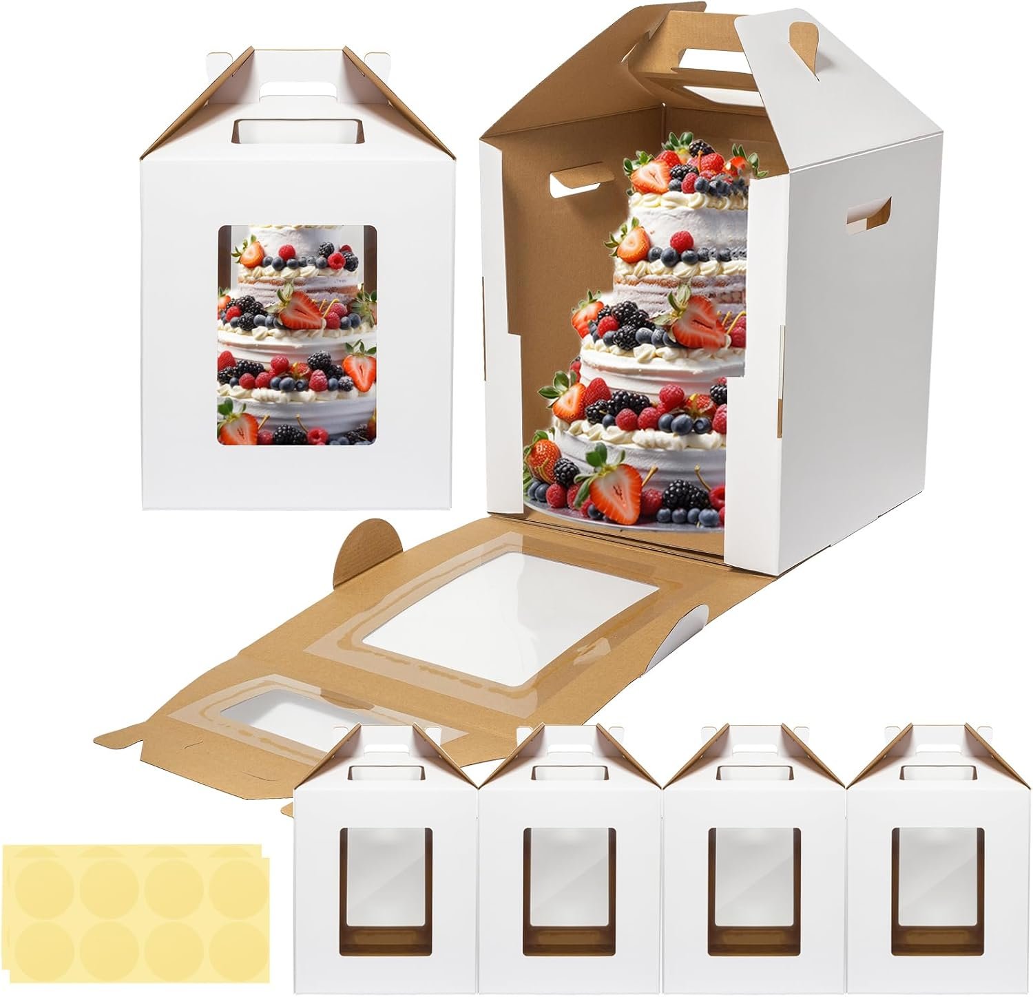 Großhandel Tierkuchen-Transportboxen 12x12x14 mit Fenster - 4 Stück große Einweg-Backwaren-Tragbox mit Handle für Hochzeit, Geburtstag, Party - Individuelles Logo für ihre Eigenmarke