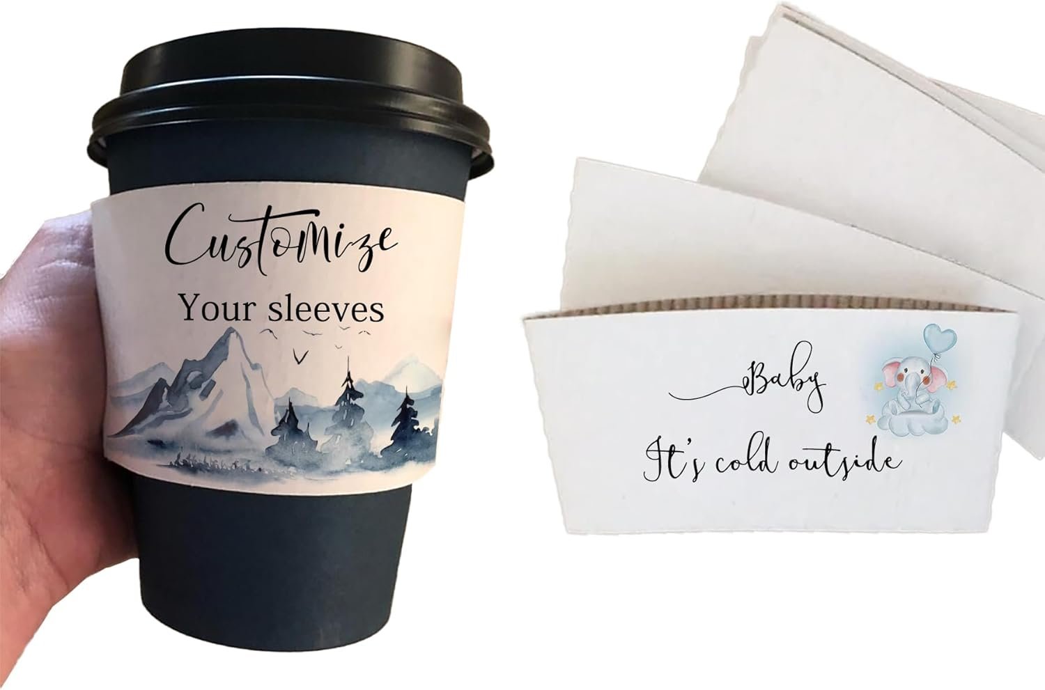 Großhandel individuelle Kaffeetassenhüllen mit eigenem Logo/Text, personalisierte Einwegbecherhüllen für Kaffeeliebhaber, Babyshower, Hochzeit und Party (weiße Kaffeefolie) vom Hersteller in Großmenge.