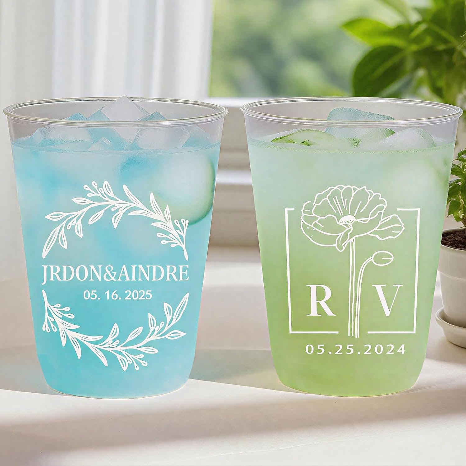 Großhandel personalisierte Frosted Hochzeitstassen 100 Stück, 12oz shatterproof Tassen mit individuellem Logo, elegantes Monogramm für die Hochzeit, moderne Feier, Bulk 10oz Varianten