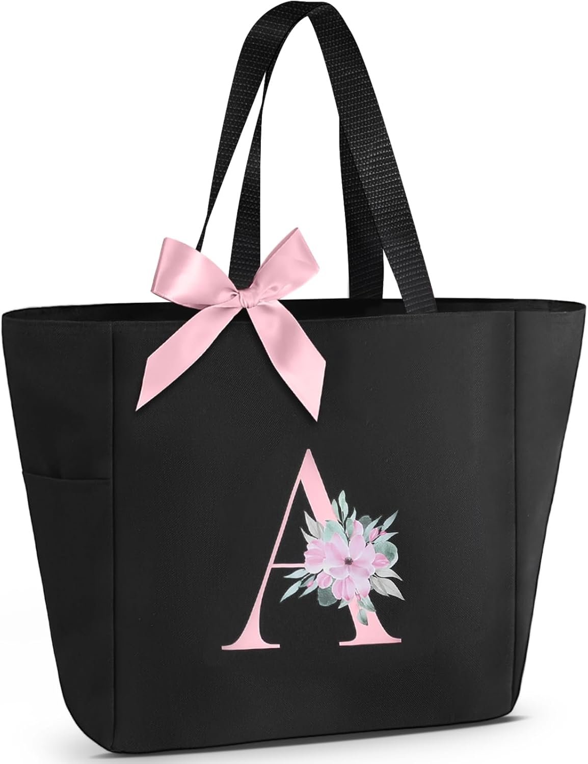 Großhandel wasserdichte Tote Bag mit A-Z Initialen, Individuelles Logo für Damen, OEM-Bridesmaid-Geschenke in Schwarz und Pink, Großmenge verfügbar
