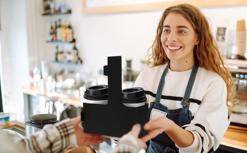 Großhandel 2er Einweg-Getränke-Träger mit Griff für die Lieferung, 15 Stück Kraftpapierbecherhalter für heiße oder kalte Getränke, Food Delivery, OEM Cup-Carriers (Braun)