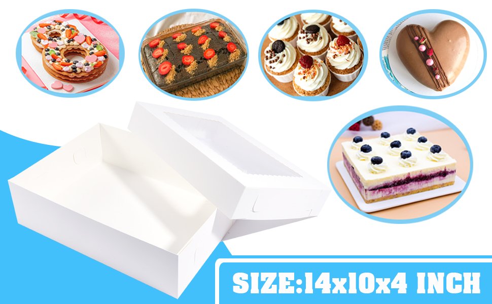 Individuelles Logo für 15 Pack Kuchenboxen 14x10x4 Zoll mit Kuchenbrett, weiße Bäckereiboxen für Viertelblechkuchen, Donuts, Cupcakes, Brownies und Kuchen, vom Hersteller geliefert. Individuelles Logo für 15 Pack Kuchenboxen 14x10x4 Zoll mit Kuchenbrett, weiße Bäckereiboxen für Viertelblechkuchen, Donuts, Cupcakes, Brownies und Kuchen, vom Hersteller geliefert.