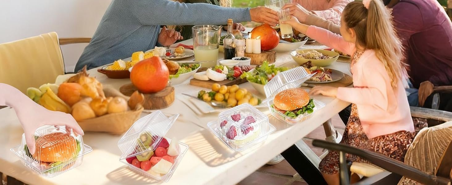 Individuelles Logo für 100 klare Kunststoffbehälter mit Deckel, verstärkte Einweg-Sandwich-Container Clamshell-Boxen für Kuchenstücke, Desserts, Hamburger, Salate, Gebäck, Früchte, Takeout-Tray von unserem zuverlässigen Hersteller.