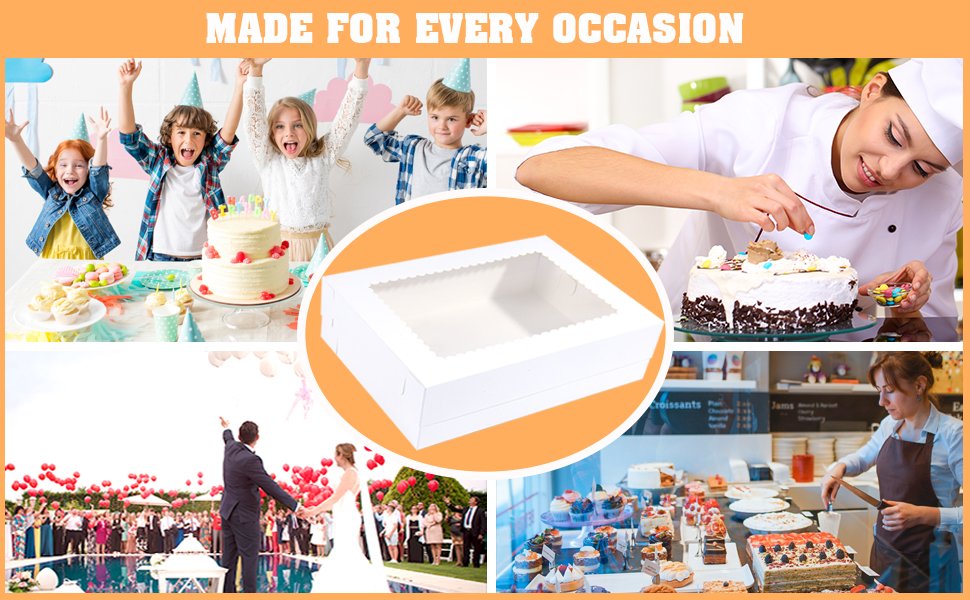 Individuelles Logo für 15 Pack Kuchenboxen 14x10x4 Zoll mit Kuchenbrett, weiße Bäckereiboxen für Viertelblechkuchen, Donuts, Cupcakes, Brownies und Kuchen, vom Hersteller geliefert. Individuelles Logo für 15 Pack Kuchenboxen 14x10x4 Zoll mit Kuchenbrett, weiße Bäckereiboxen für Viertelblechkuchen, Donuts, Cupcakes, Brownies und Kuchen, vom Hersteller geliefert.