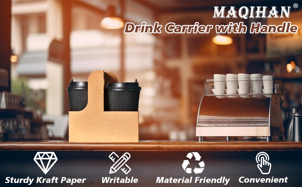 Individuelles Logo für 2 Bechertragetaschen mit Griff - 12 Stück Einweg-Pappkarton Kaffeebecherhalter tragbare Getränketräger für den Transport von heißen/kalten Getränken, ideal für die Eigenmarke, Lieferant von Food Delivery Zubehör.