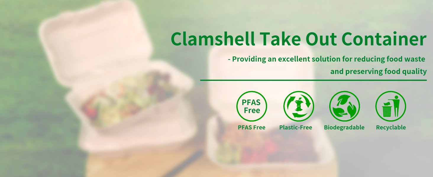 Großhandel 100 Stück kompostierbare 9x6 Zoll Takeout-Lunchboxen mit Deckel, Klappcontainer für Speisen, PFAS-frei, biologisch abbaubar aus Bagasse, individuell bedruckbar, vom Hersteller.